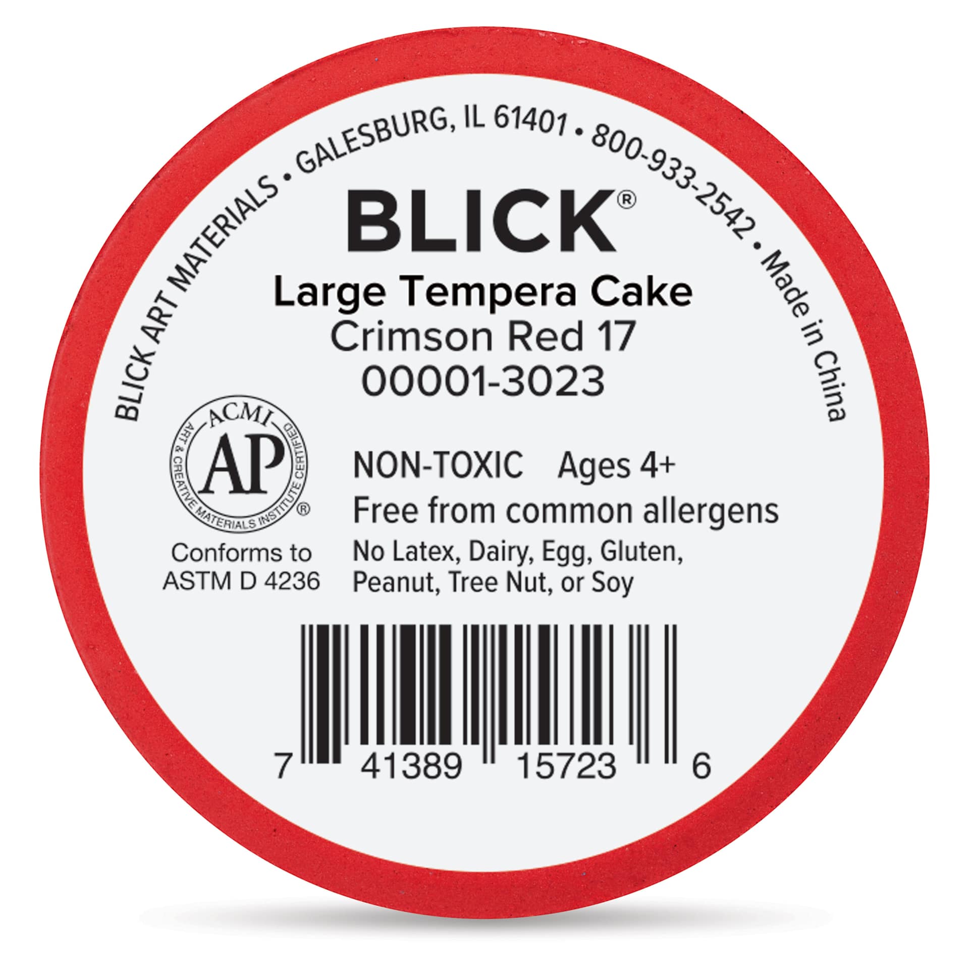 Back of the Large Crimson Red Blick Essentials Tempera Cake