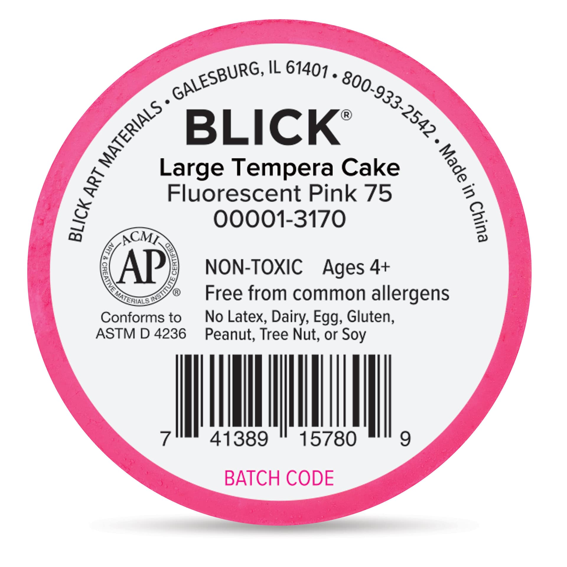 Back of the Fluorescent Pink Large Blick Essentials Tempera Cake