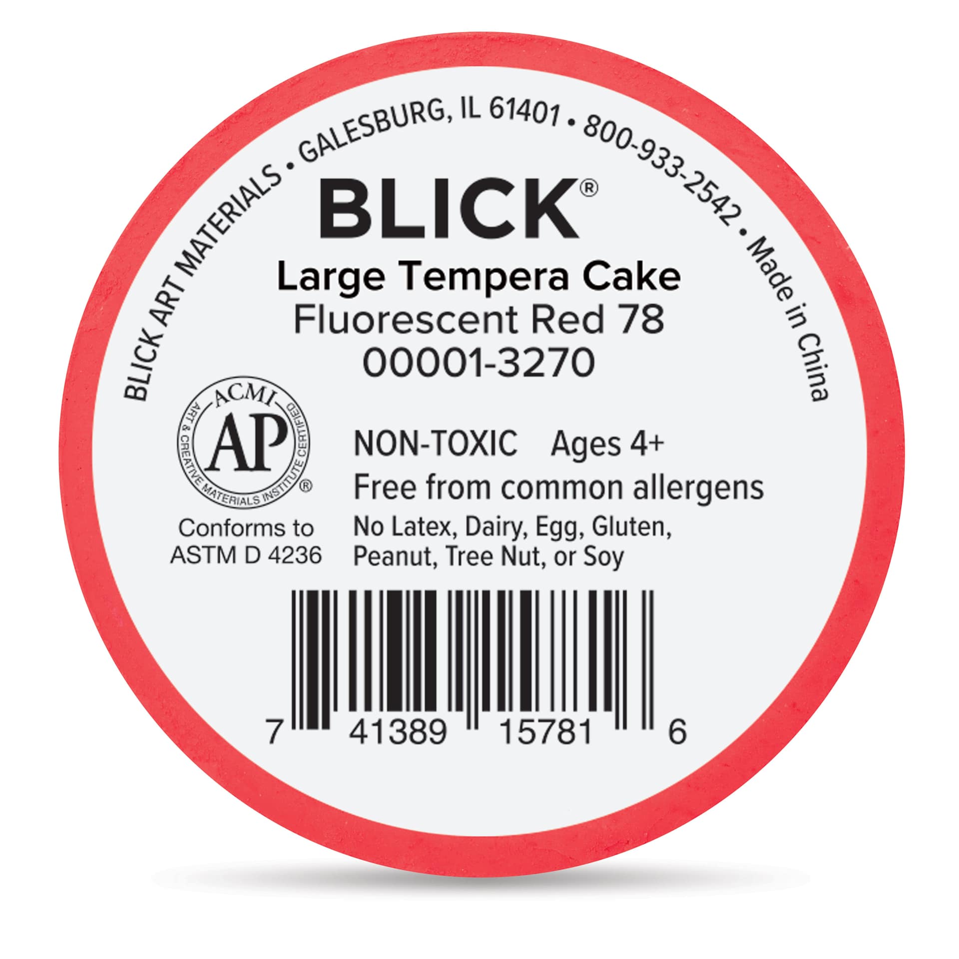 Back of the Fluorescent Red Large Blick Essentials Tempera Cake