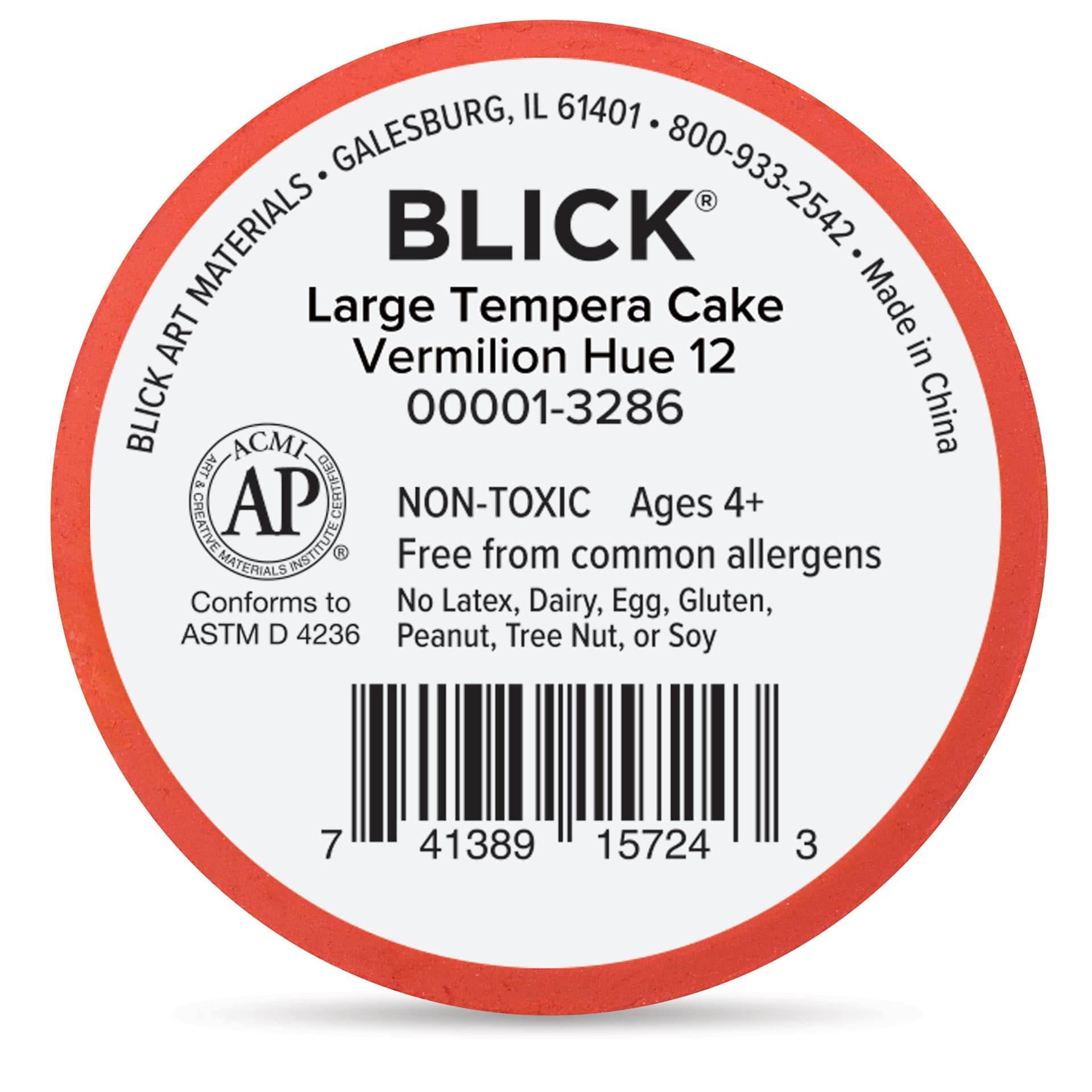 Back of the Large Vermilion Hue Blick Essentials Tempera Cake