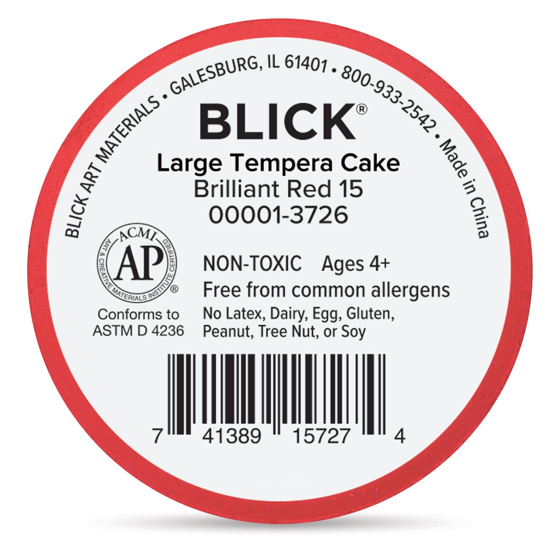 Back of Large Brilliant Red Blick Essentials Tempera Cake