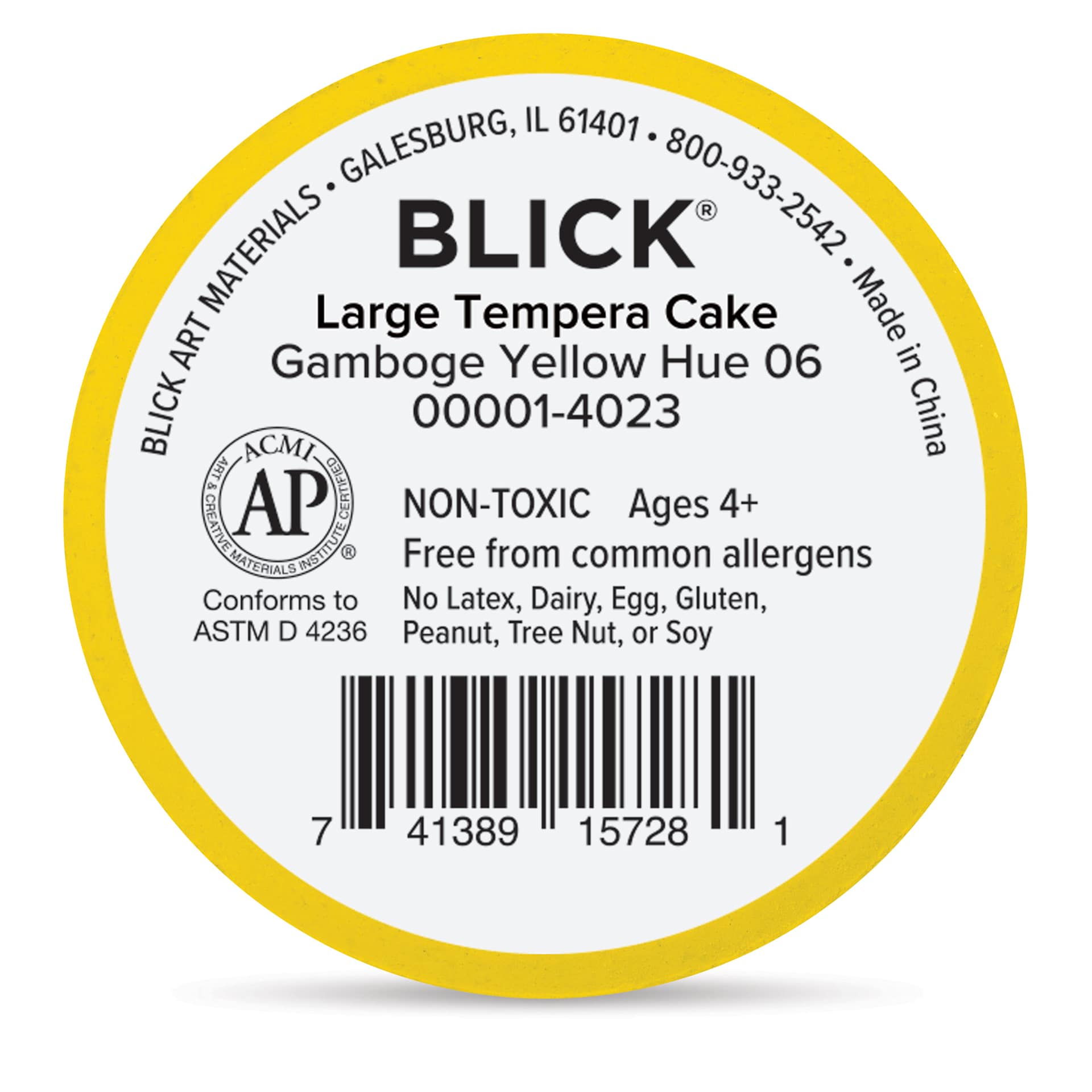 Back of Gamboge Yellow Hue Blick Tempera Cake