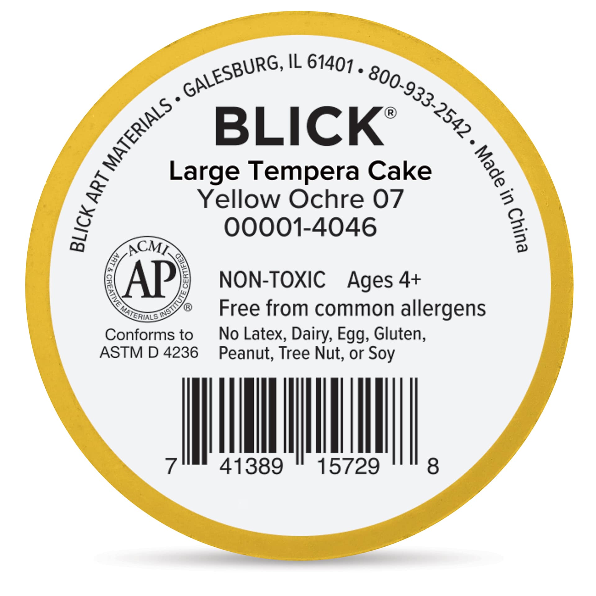 Back of the Large Yellow Ochre Blick Essentials Tempera Cake