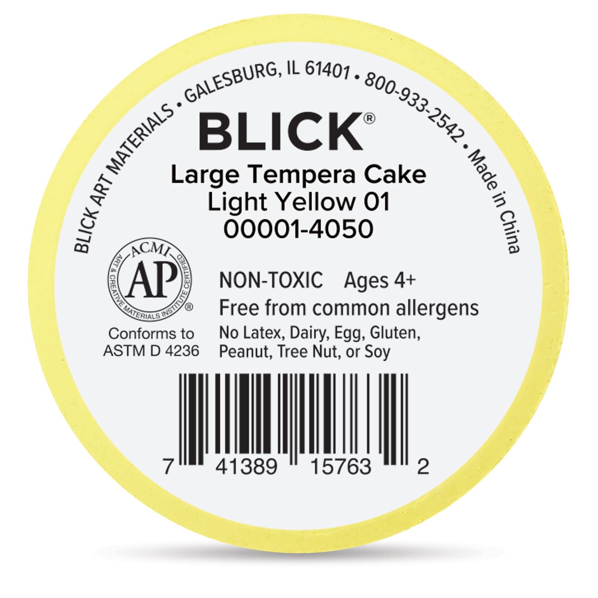 Back of the Light Yellow Large Blick Essentials Tempera Cake