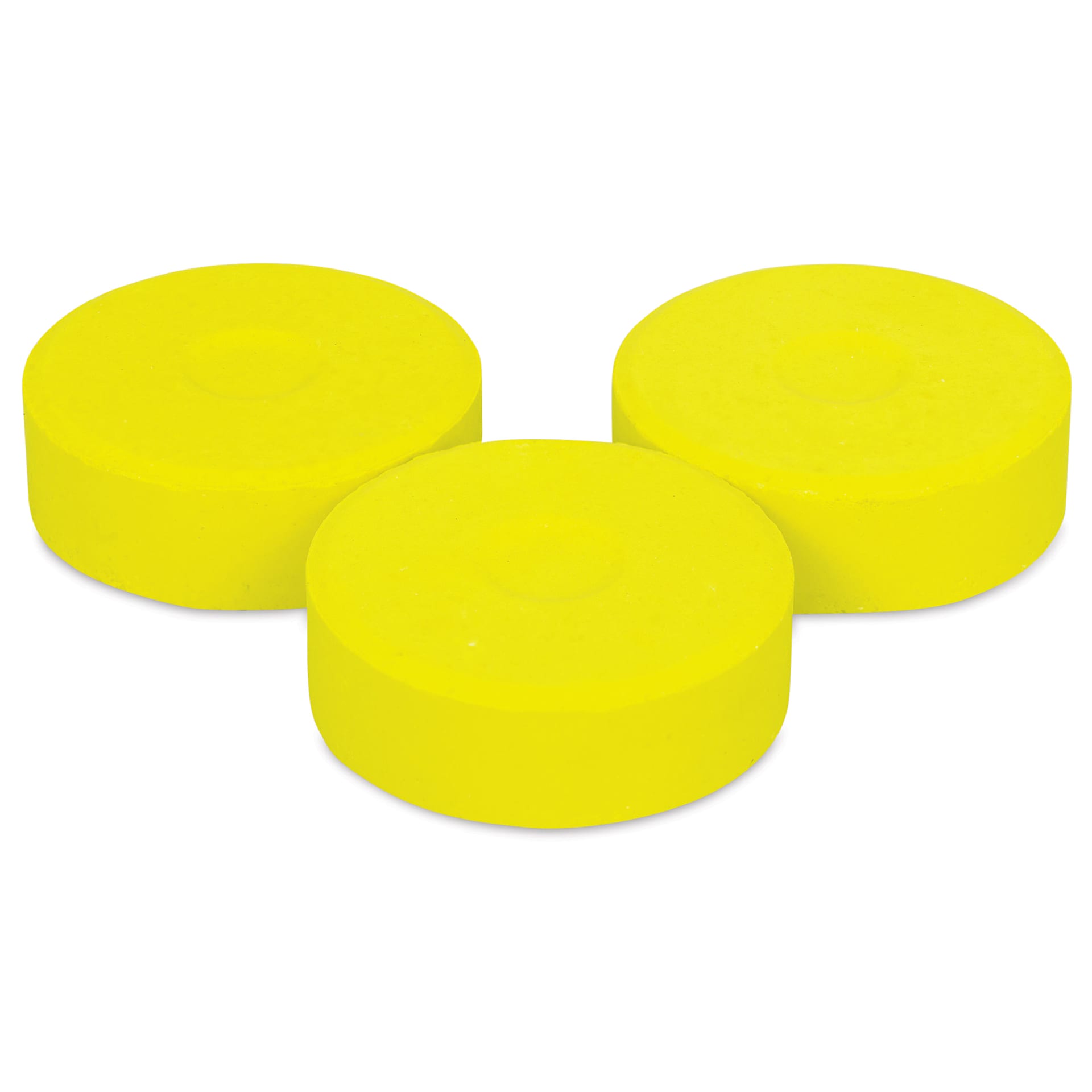 Large Lemon Yellow Blick Essentials Tempera Cakes in an angled organized group