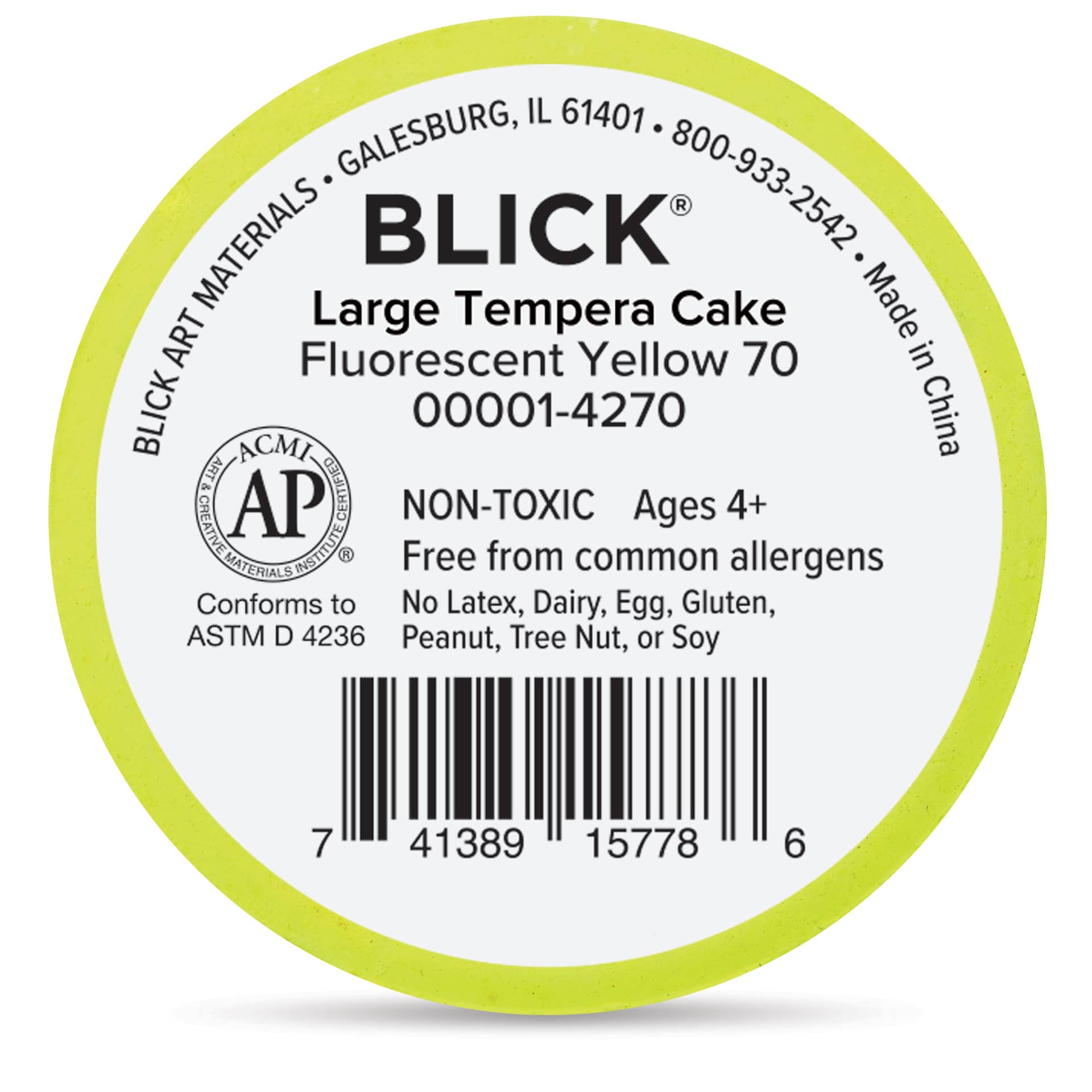 Back of the Fluorescent Yellow Large Blick Essentials Tempera Cake