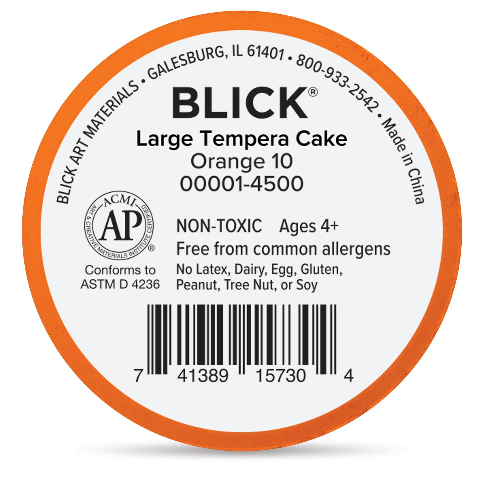 Back of the Large Orange Blick Essenitals Tempera Cake