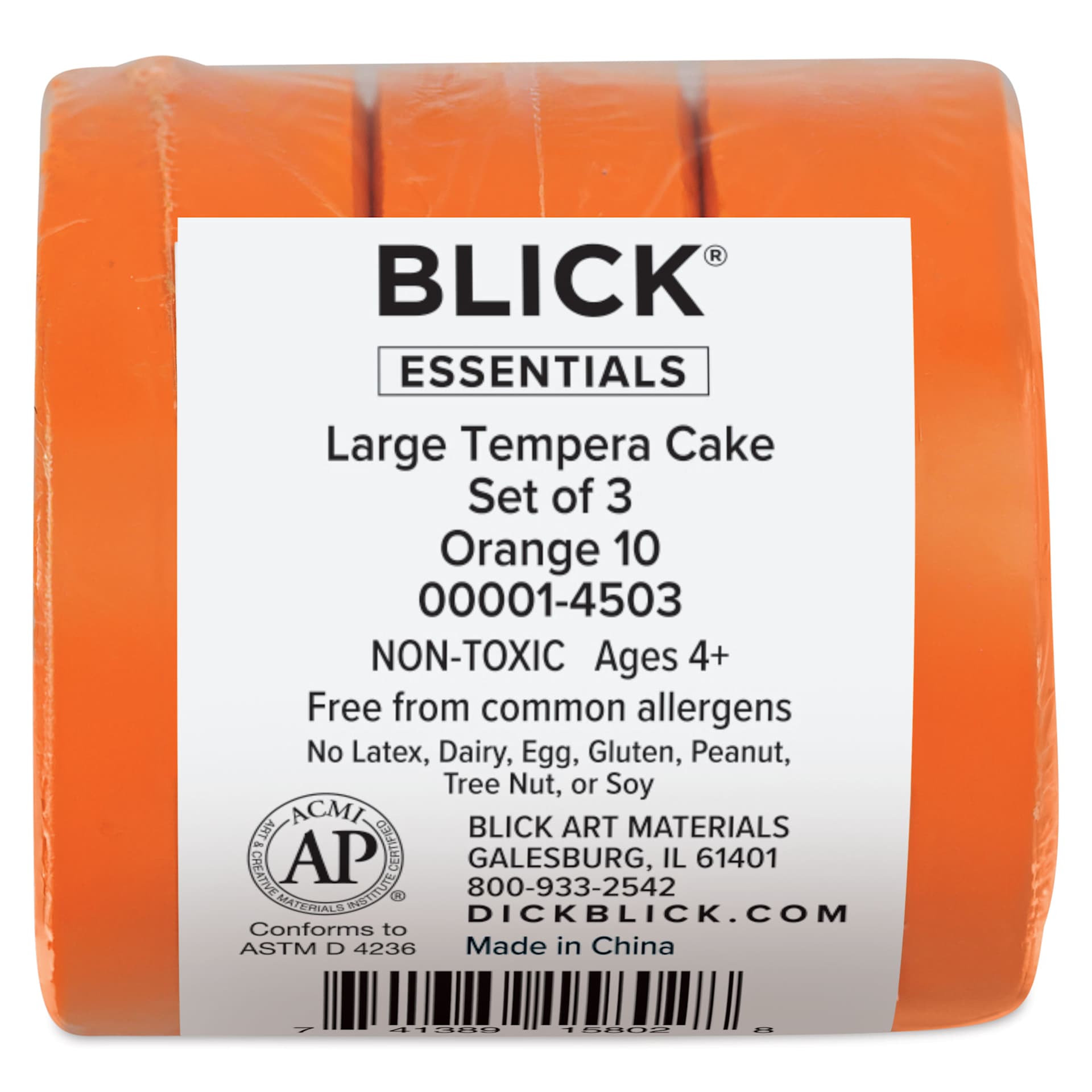 Large Orange Blick Essentials Tempera Cakes wrapped with label