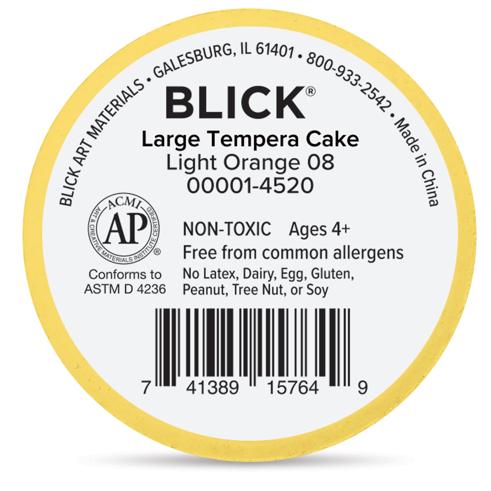 Back of the Light Orange Large Blick Essentials Tempera Cake