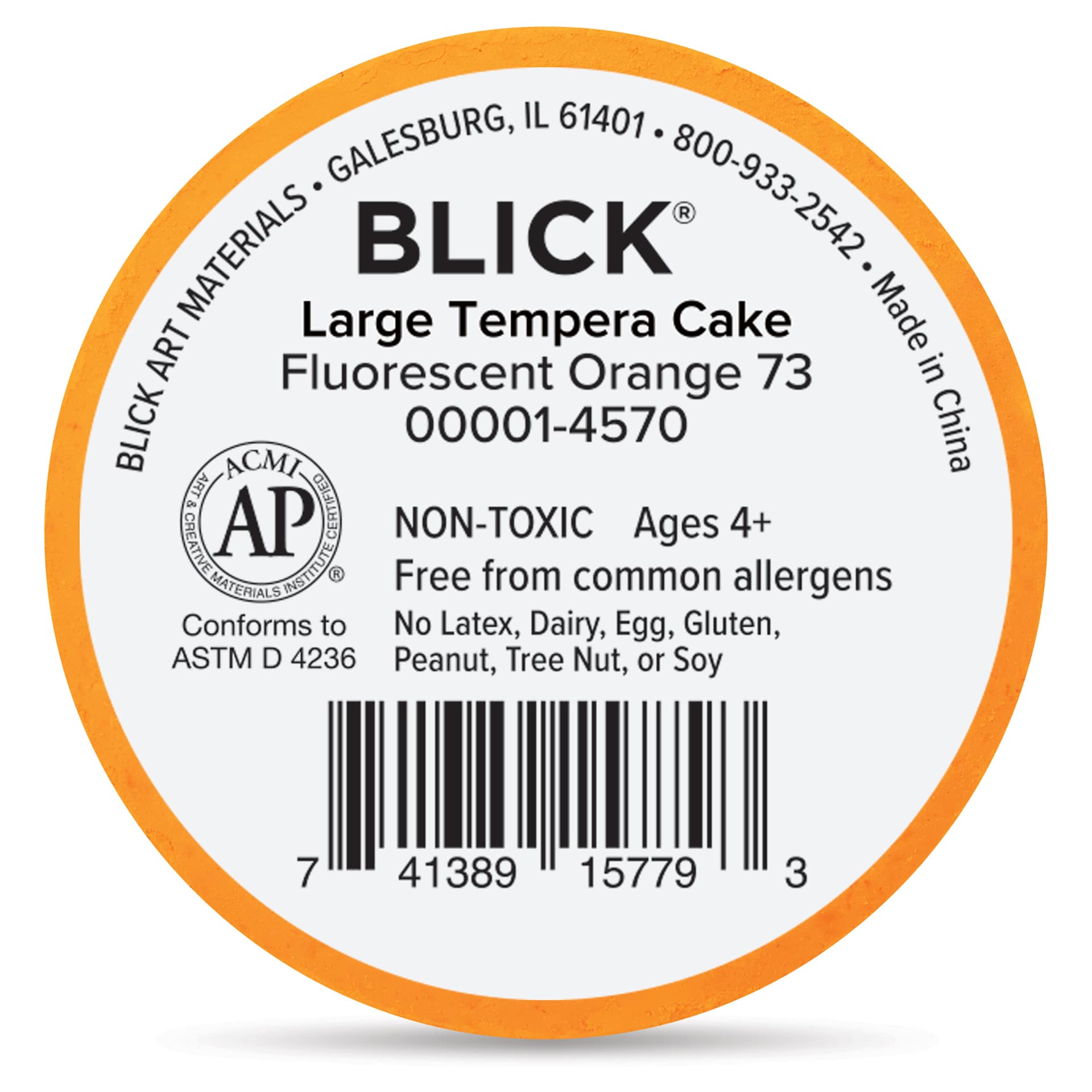 Back of the Fluorescent Orange Large Blick Essentials Tempera Cake