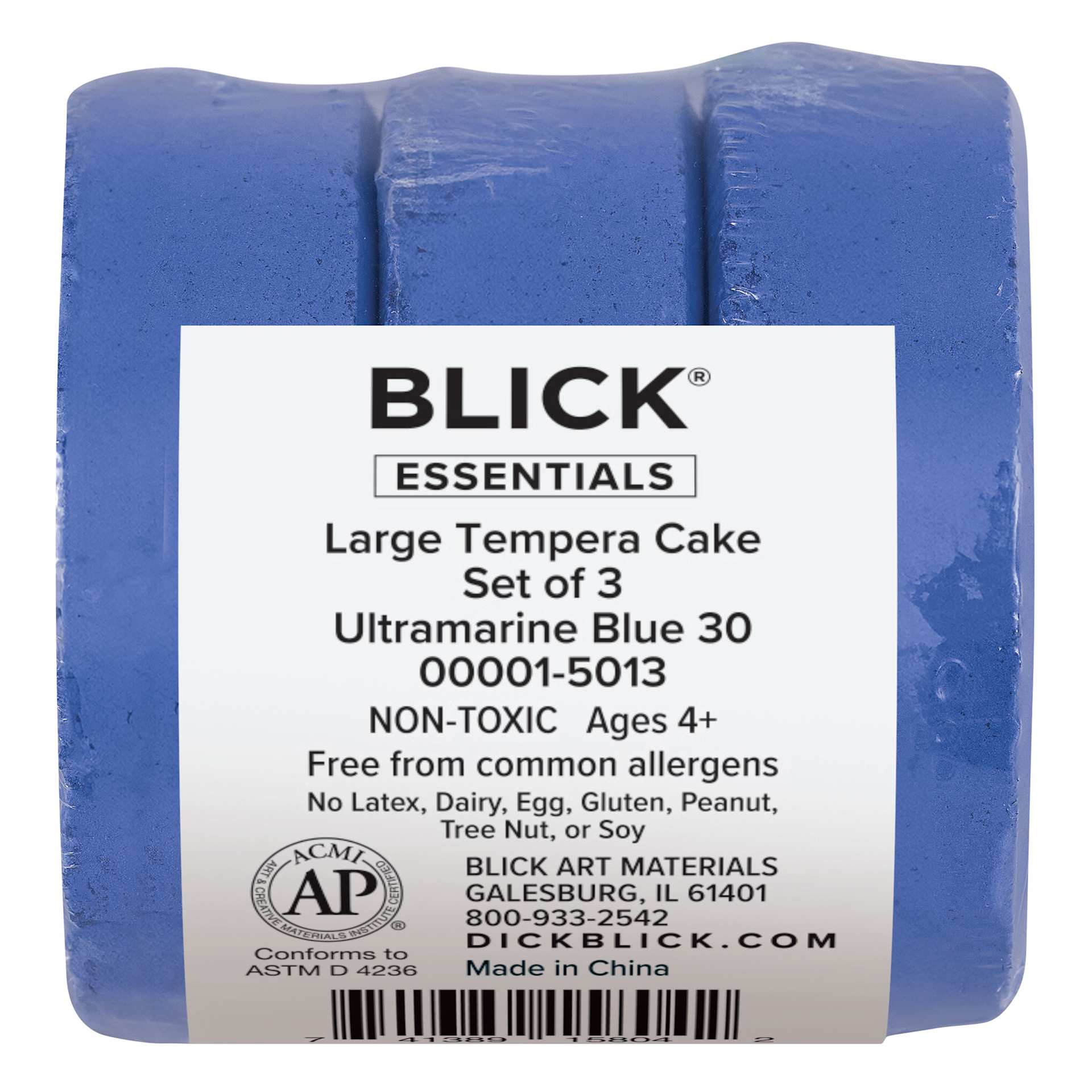 Large Ulramarine Blue Blick Essentials Tempera Cakes wrapped with label