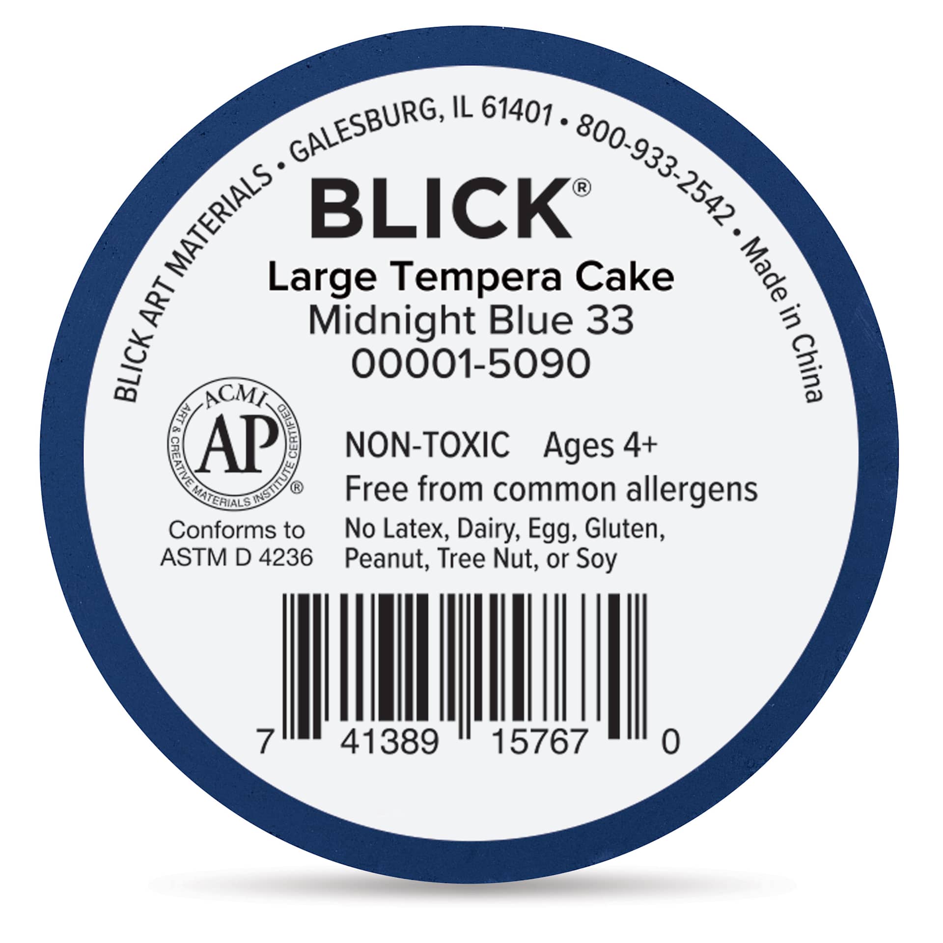Back of the Prussian Blue Large Blick Essentials Tempera Cake