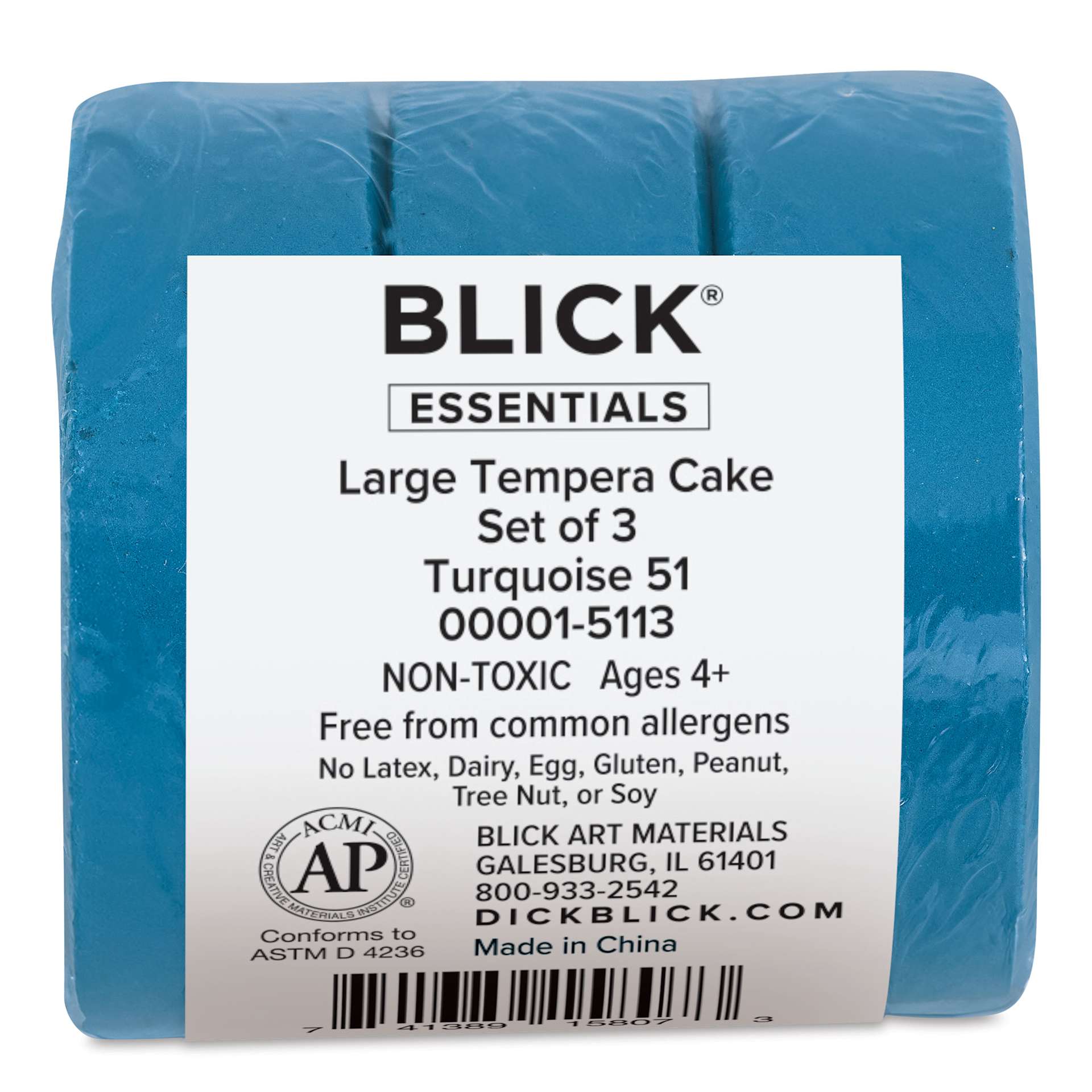 Large Turquoise Blick Essentials Tempera Cakes wrapped with label