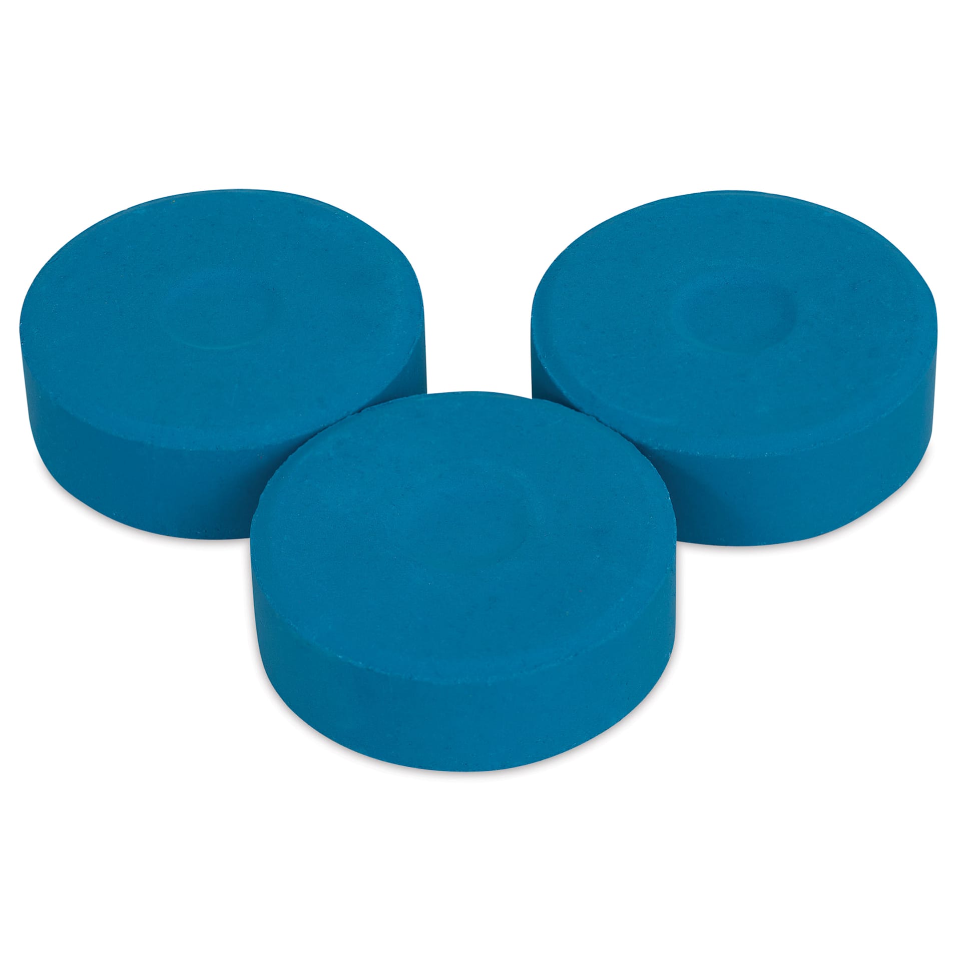 Large Turquoise Blick Essentials Tempera Cakes in an angled organzied group