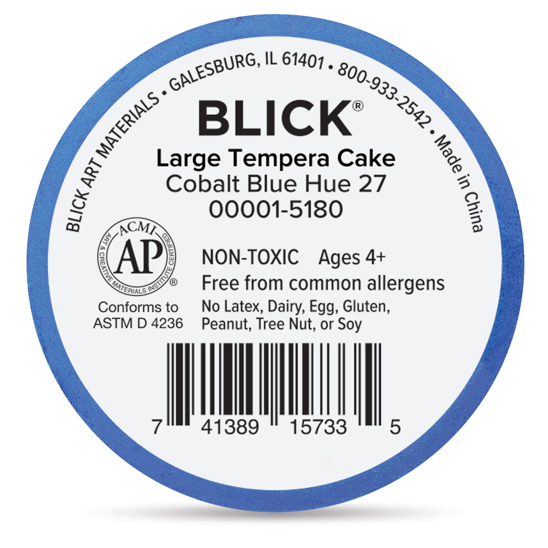 Back of the Large Cobalt Blue Hue Blick Essentials Tempera Cake