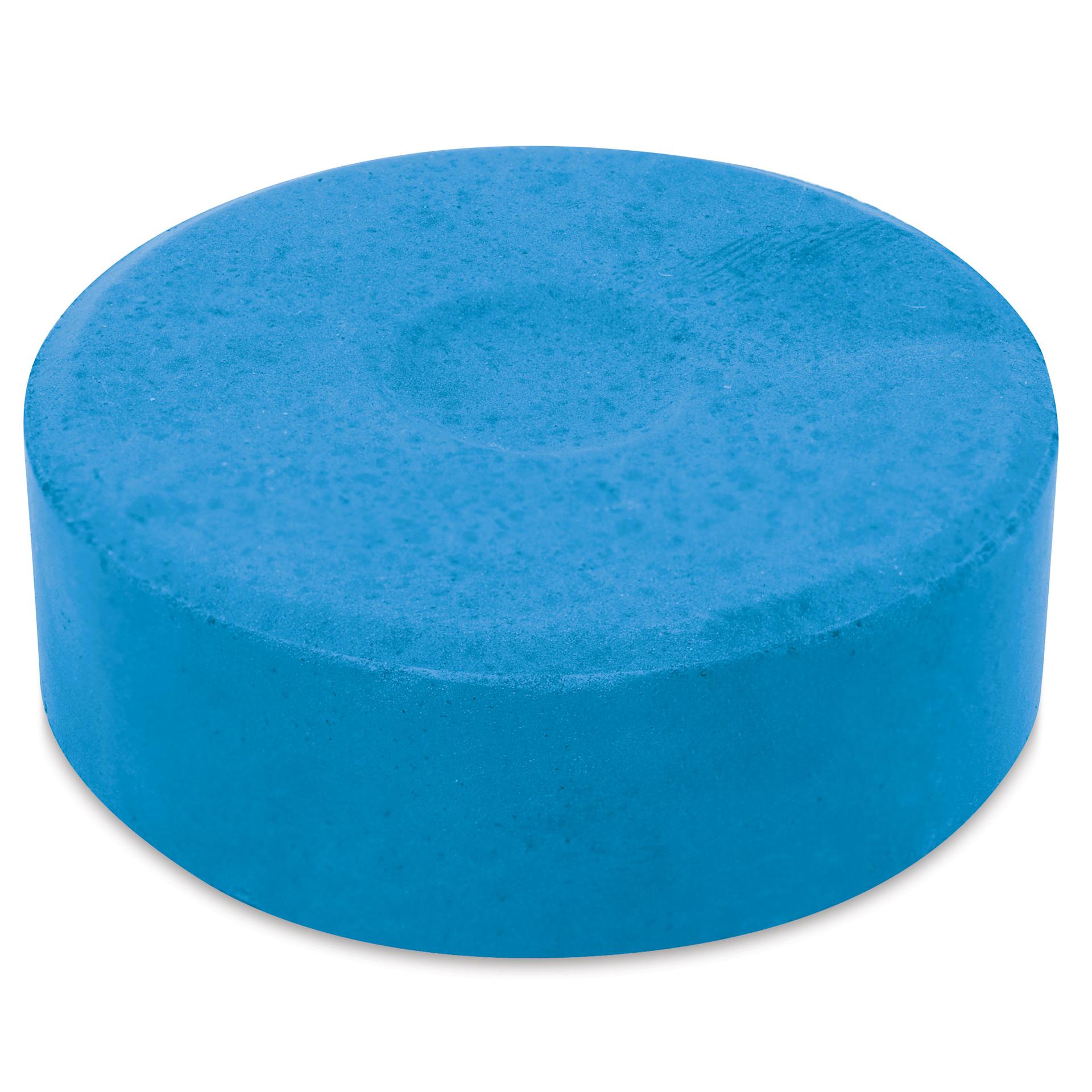 Side view of the Fluorescent Blue Large Blick Essentials Tempera Cake
