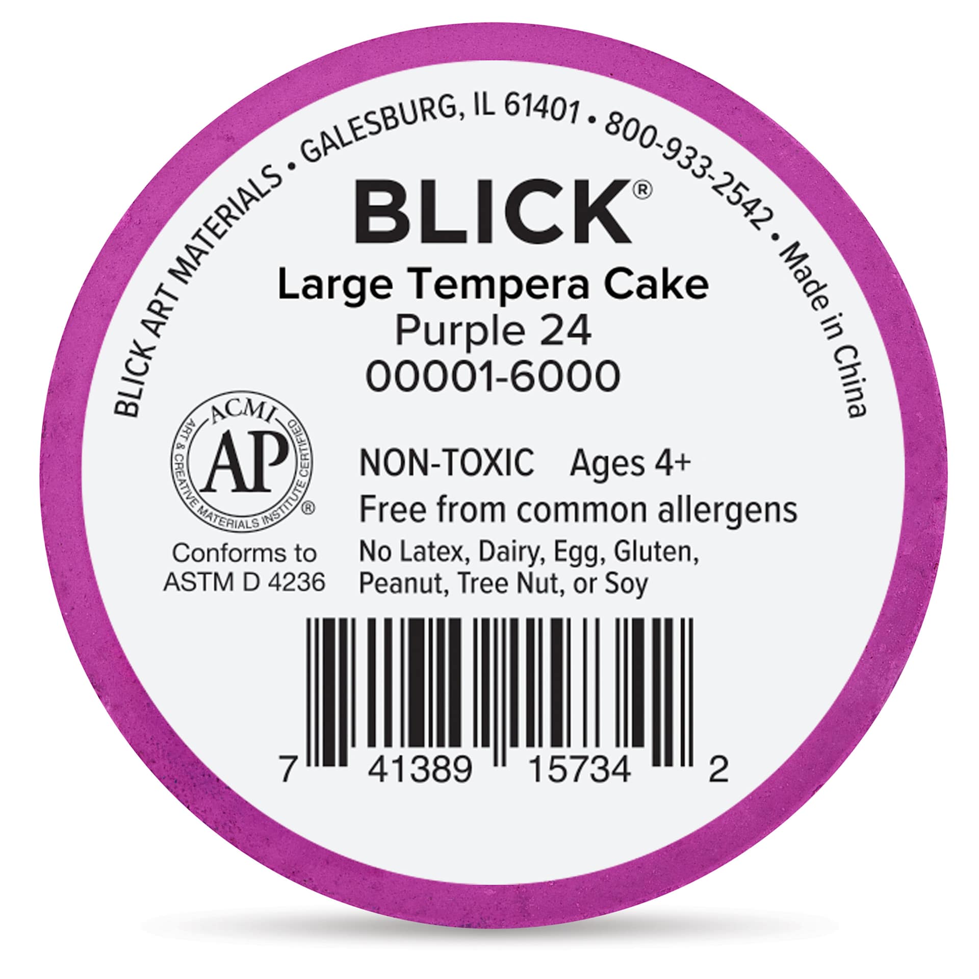Back of the Large Purple Blick Essentials Tempera Cake
