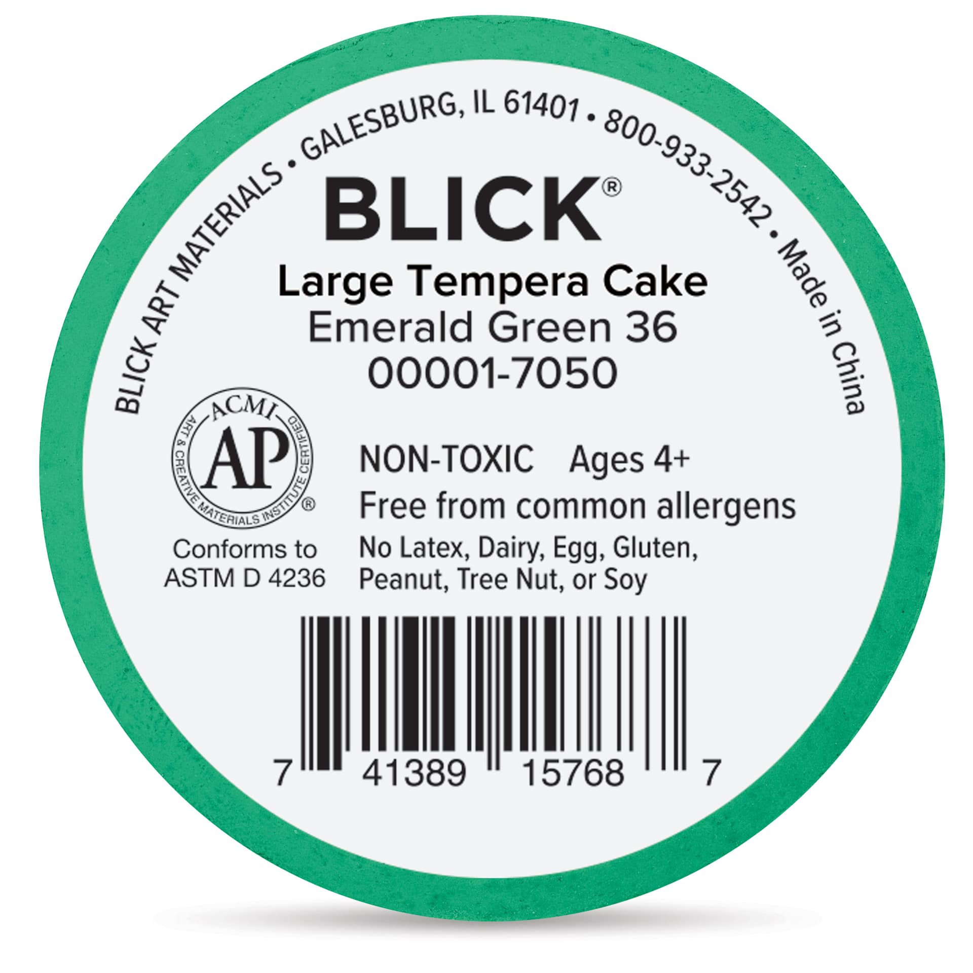Back of the Emerald Green Large Blick Essentials Tempera Cake