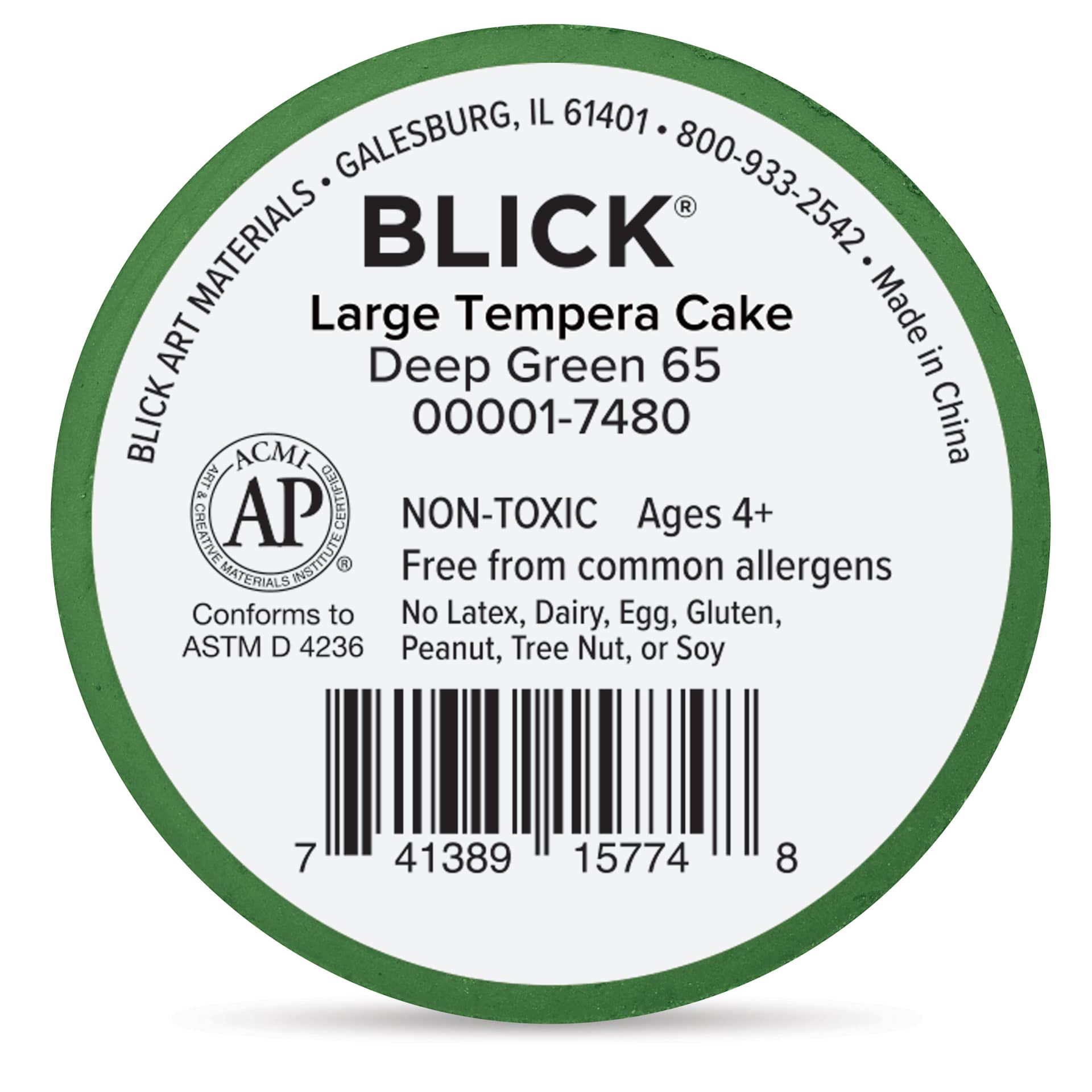 Back of the Deep Green Large Blick Essentials Tempera Cake