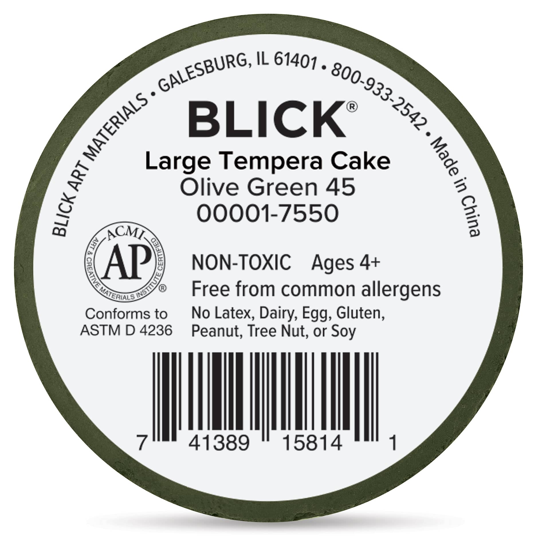 Back of the Olive Green Large Blick Essentials Tempera Cake