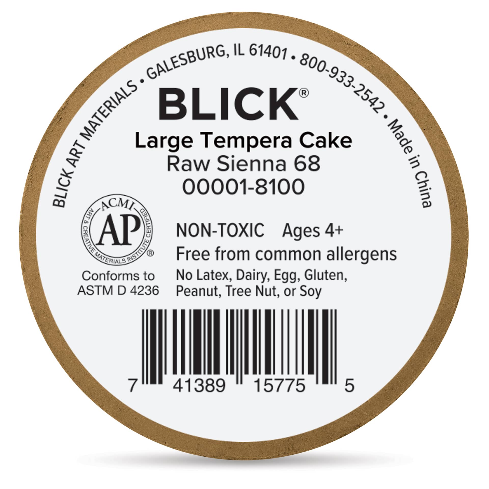 Back of the Raw Sienna Large Blick Essentials Tempera Cake