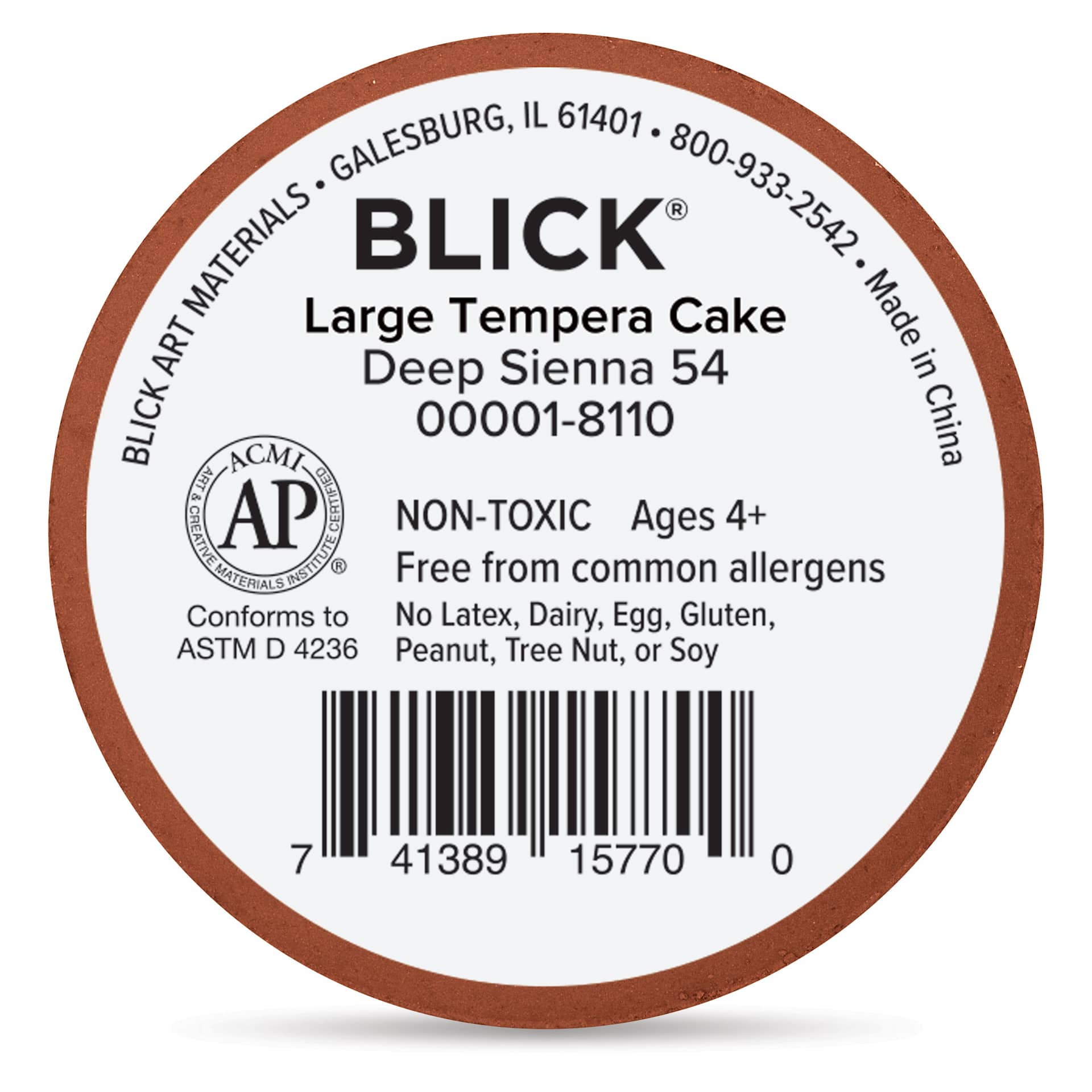 Back of the Deep Sienna Large Blick Essentials Tempera Cake