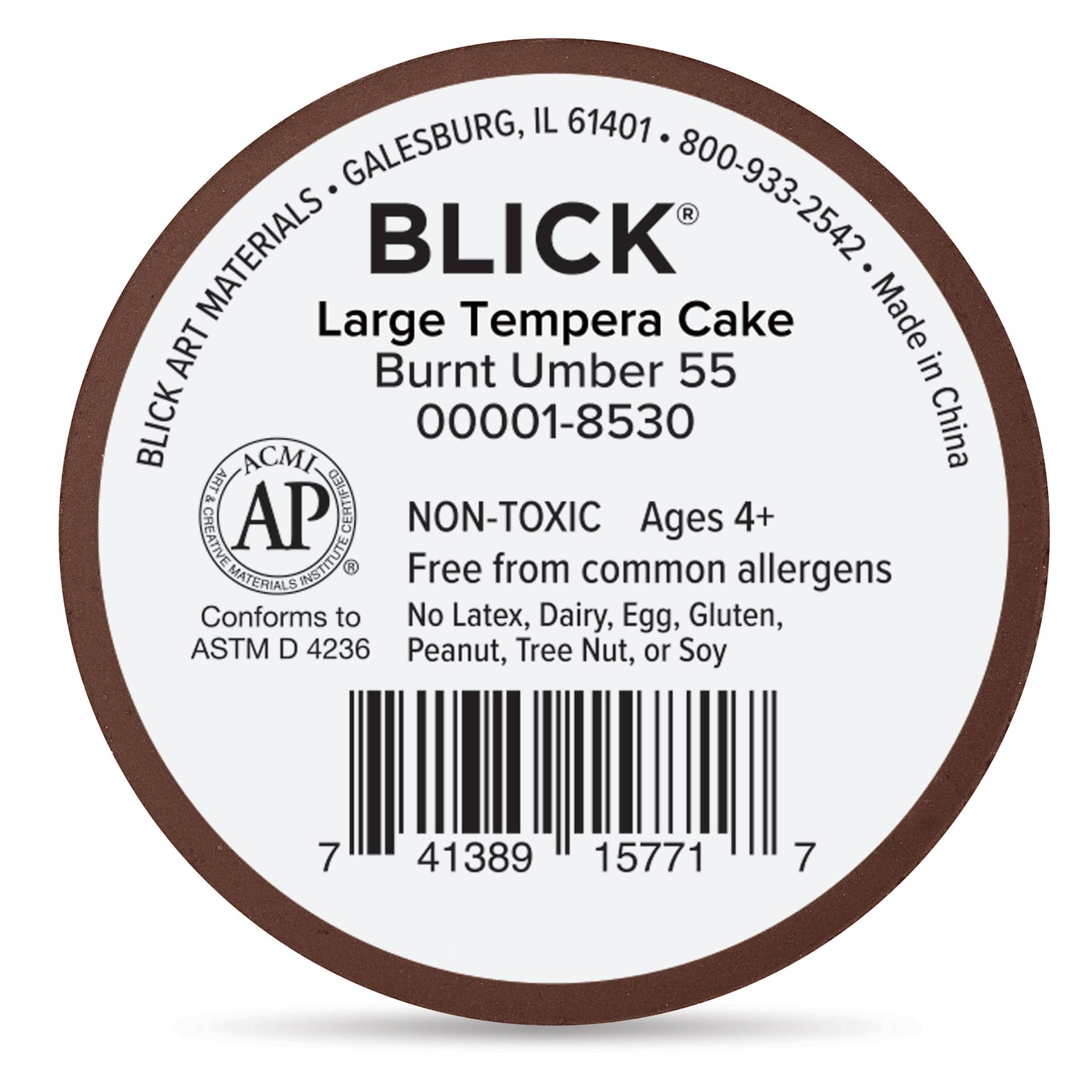 Back of the Burnt Umber Large Blick Essentials Tempera Cake