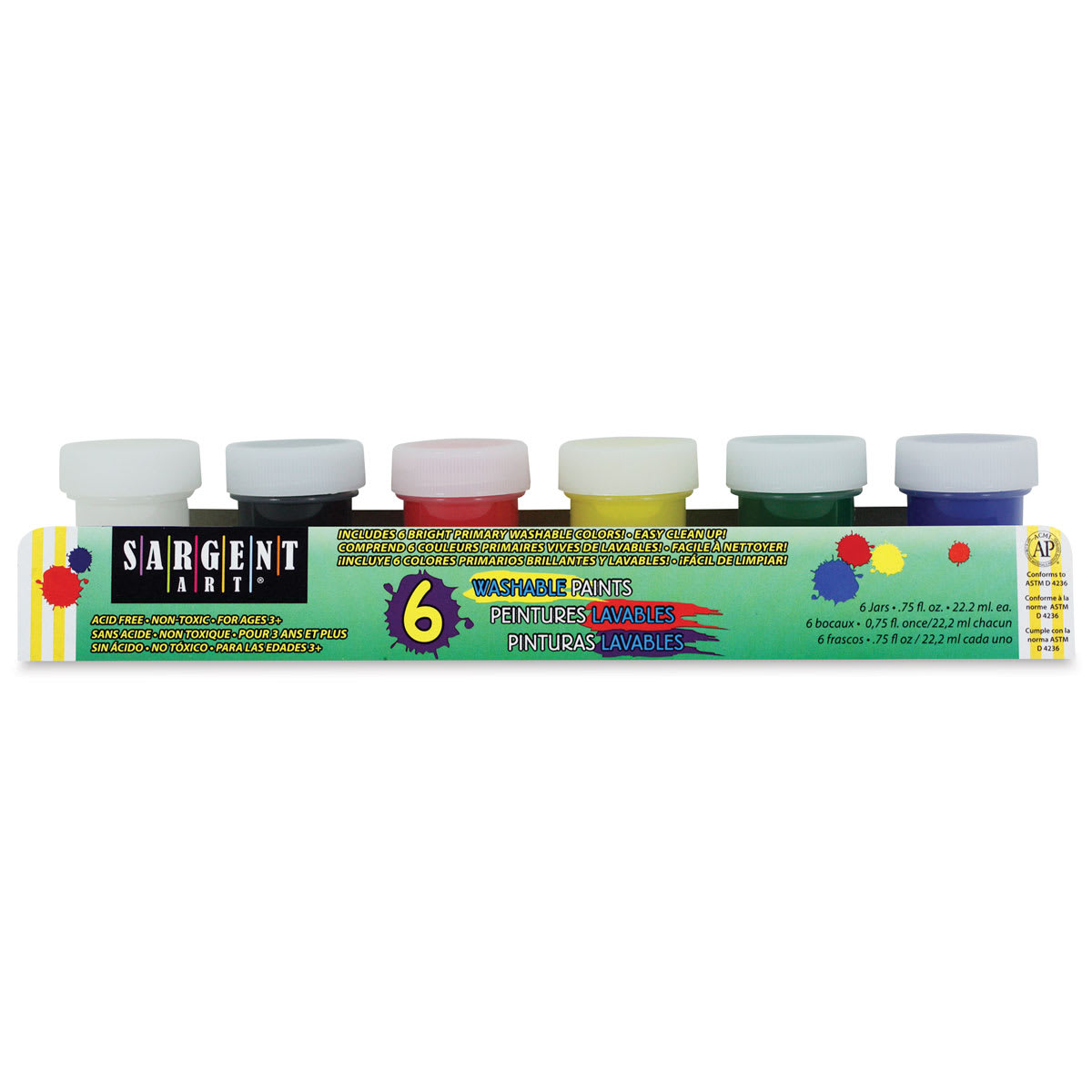 Sargent Art Poster Paints - Set of 6 Washable Colors shown in package