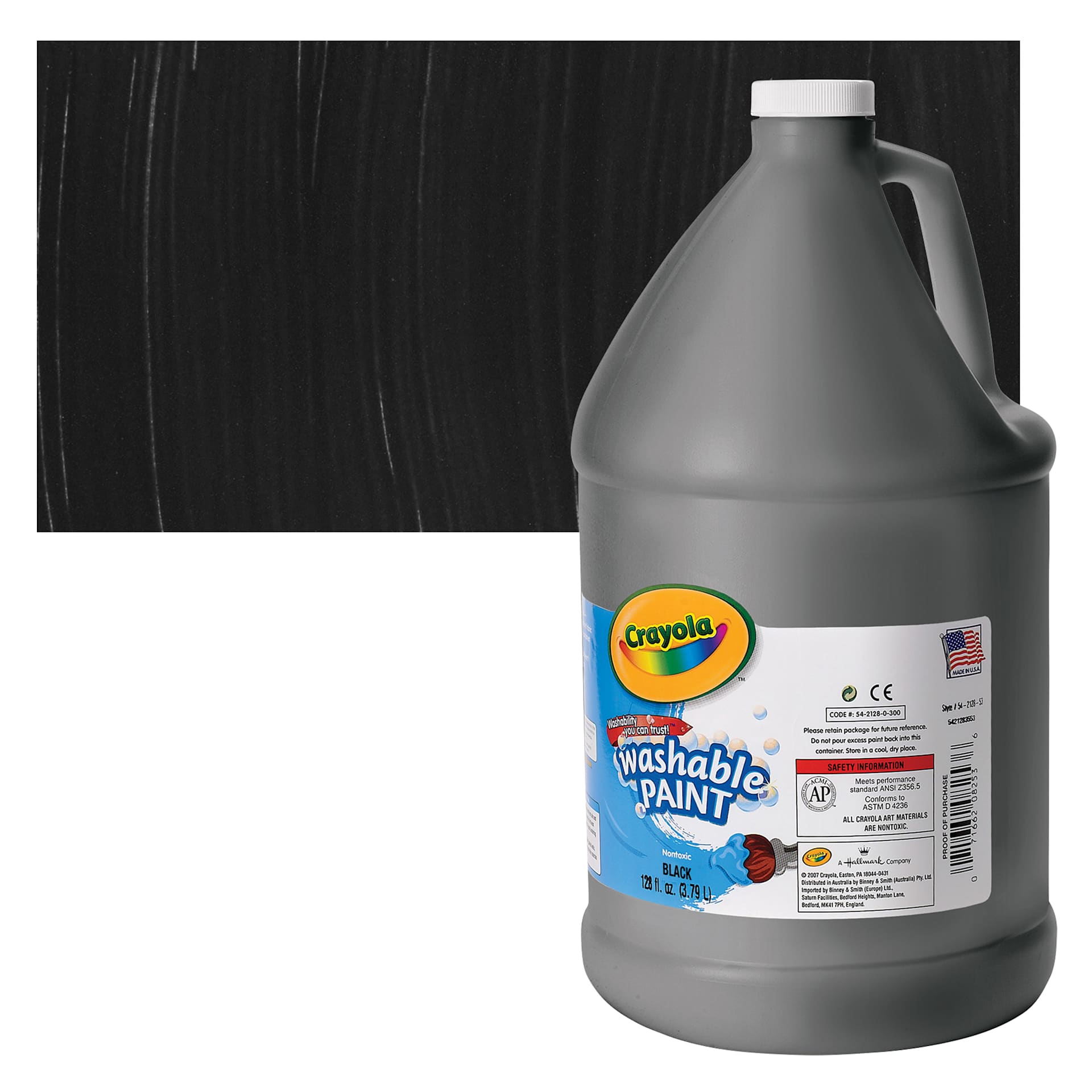 Crayola Washable Paint - Black, Gallon bottle and swatch