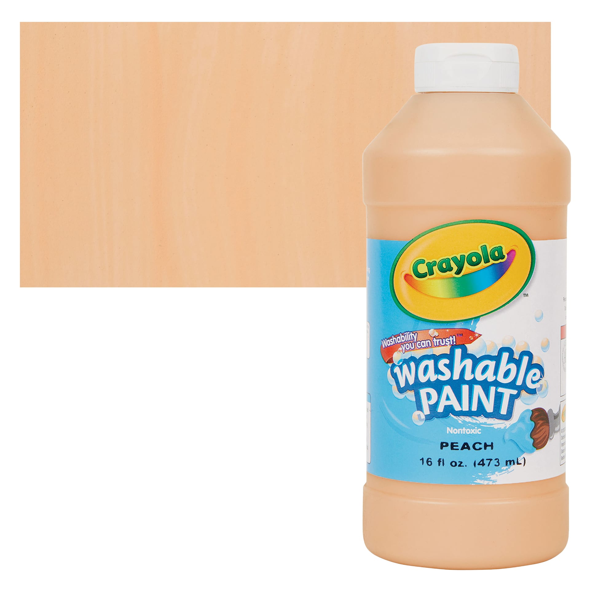 Crayola Washable Paint - Peach, 16 oz bottle and swatch