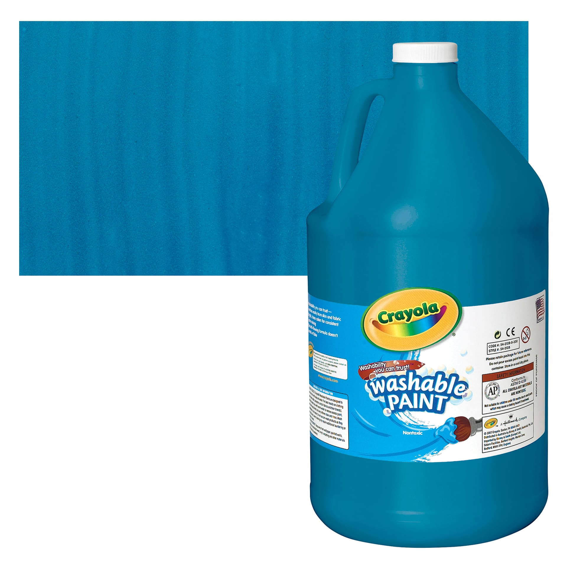 Crayola Washable Paint - Turquoise, Gallon bottle and swatch