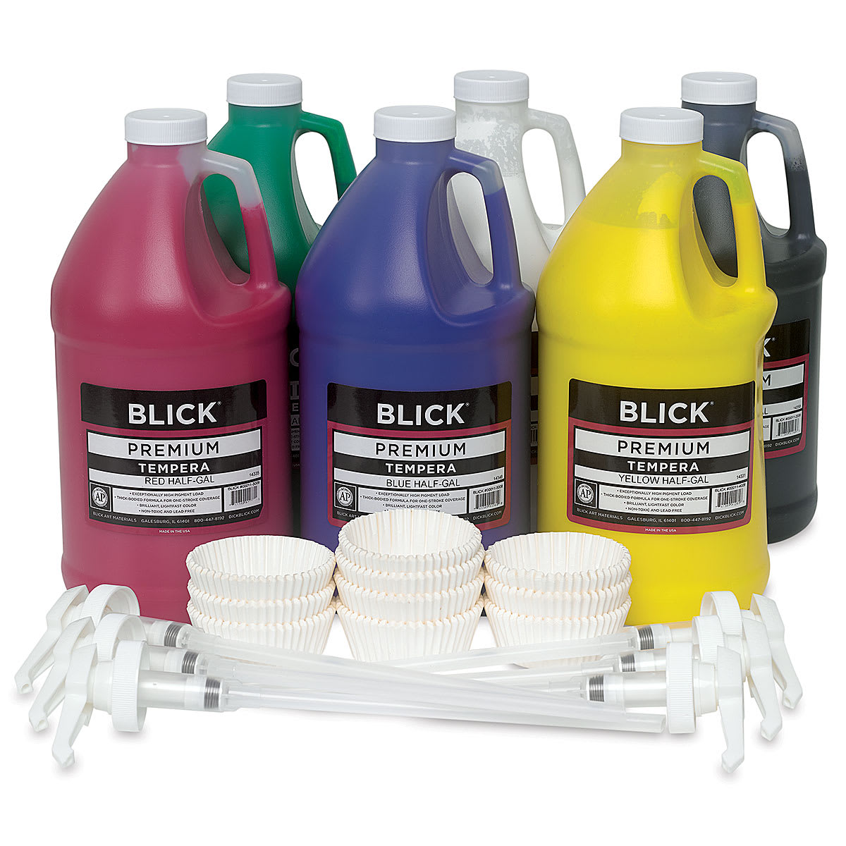 Blick Premium Grade Tempera - Set of 6, Basic Color Pump Kit, Half Gallons
