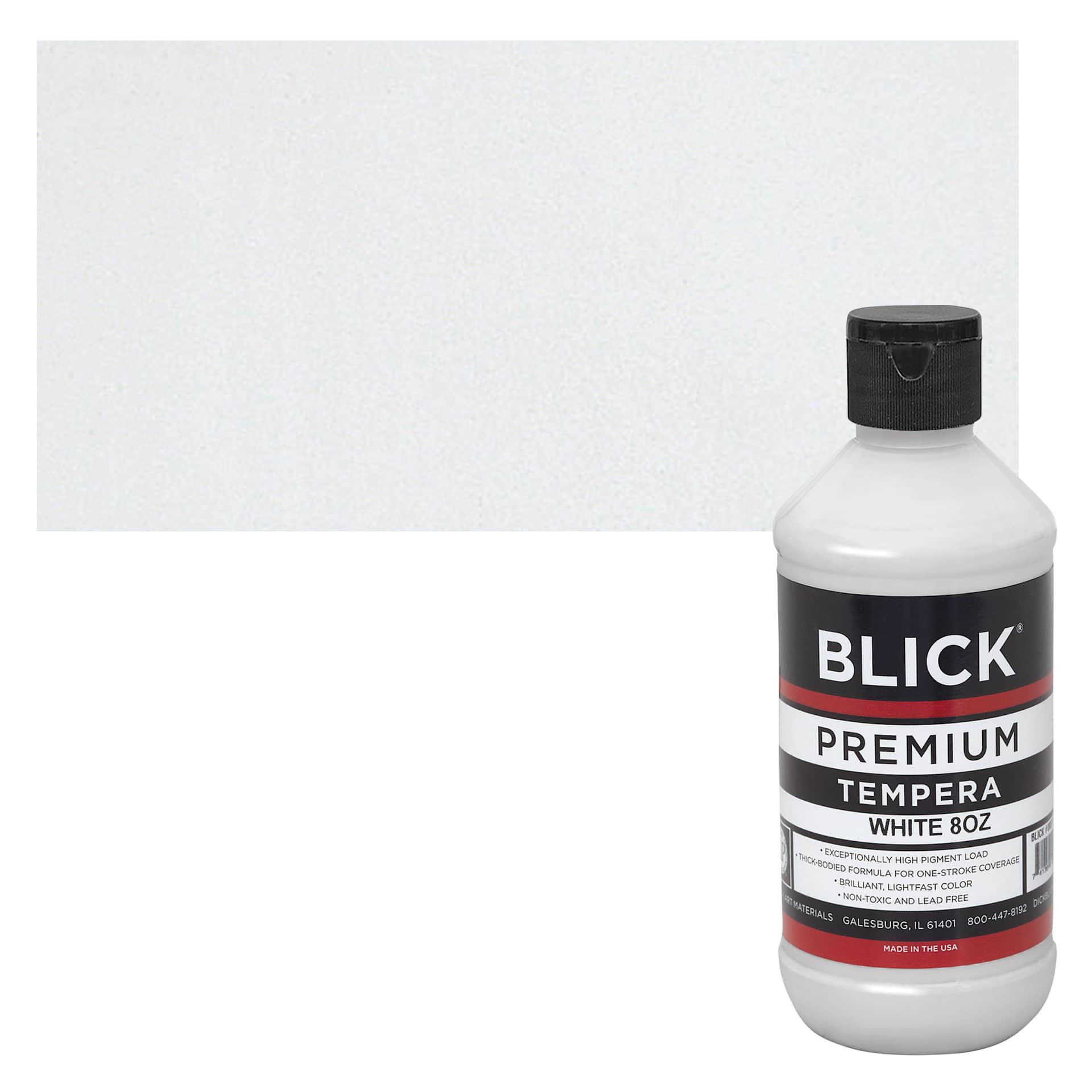 Blick Premium Grade Tempera - White, 8 oz bottle and swatch