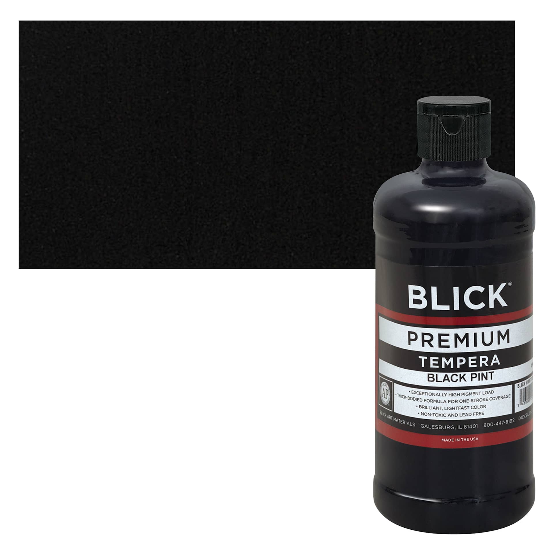 Blick Premium Grade Tempera - Black, Pint and swatch