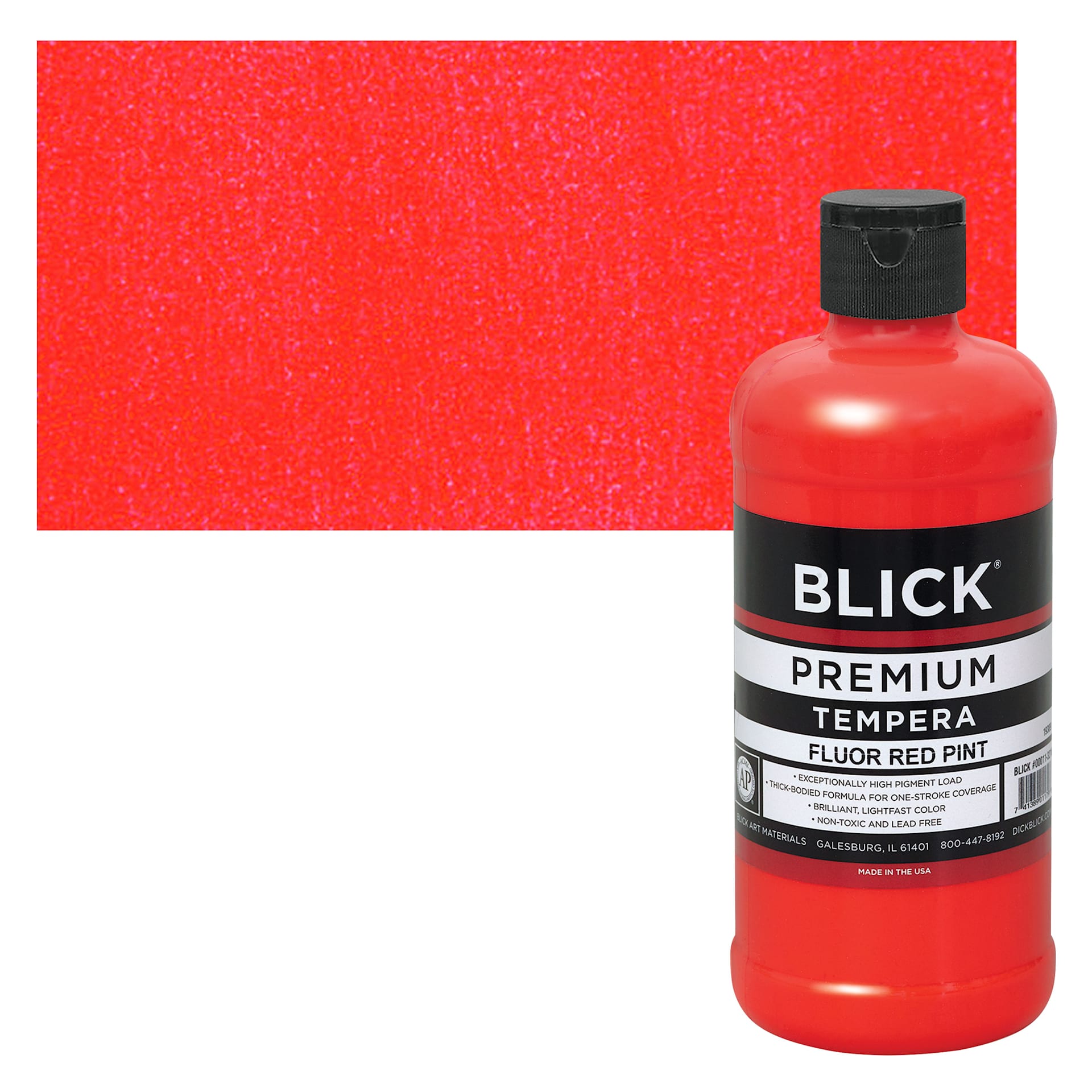 Blick Premium Grade Tempera - Fluorescent Red, Pint and swatch