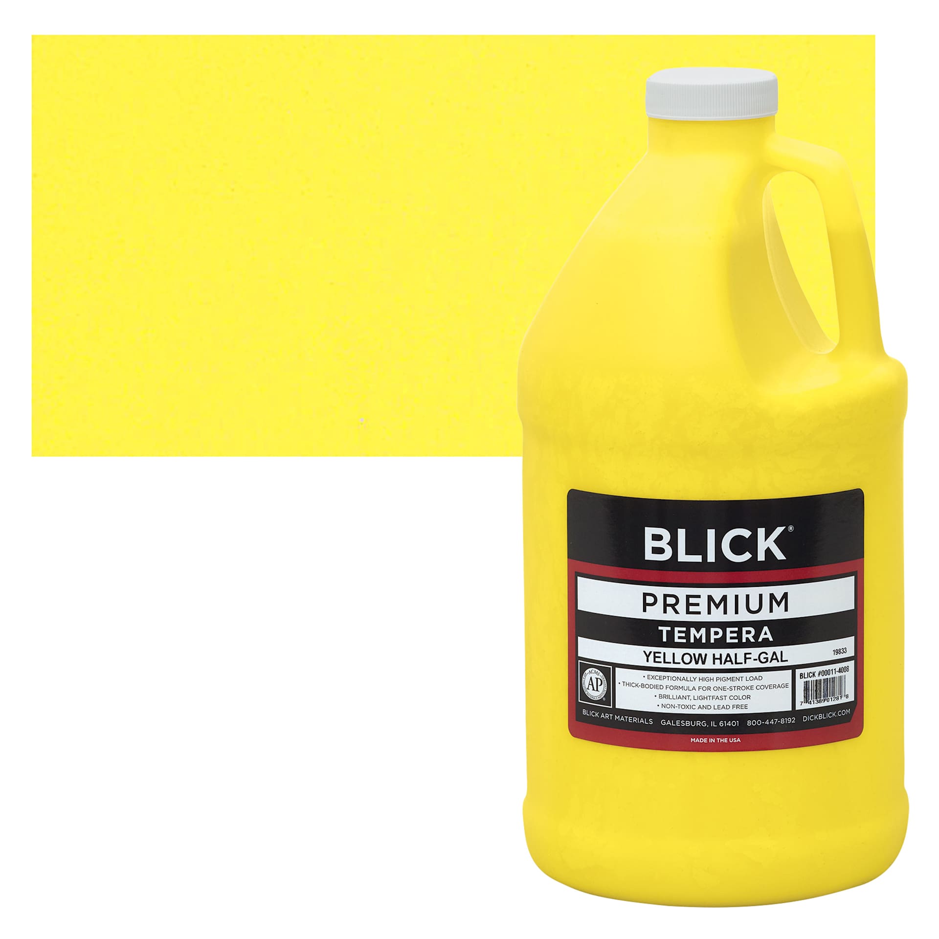 Blick Premium Grade Tempera - Yellow, Half Gallon and swatch