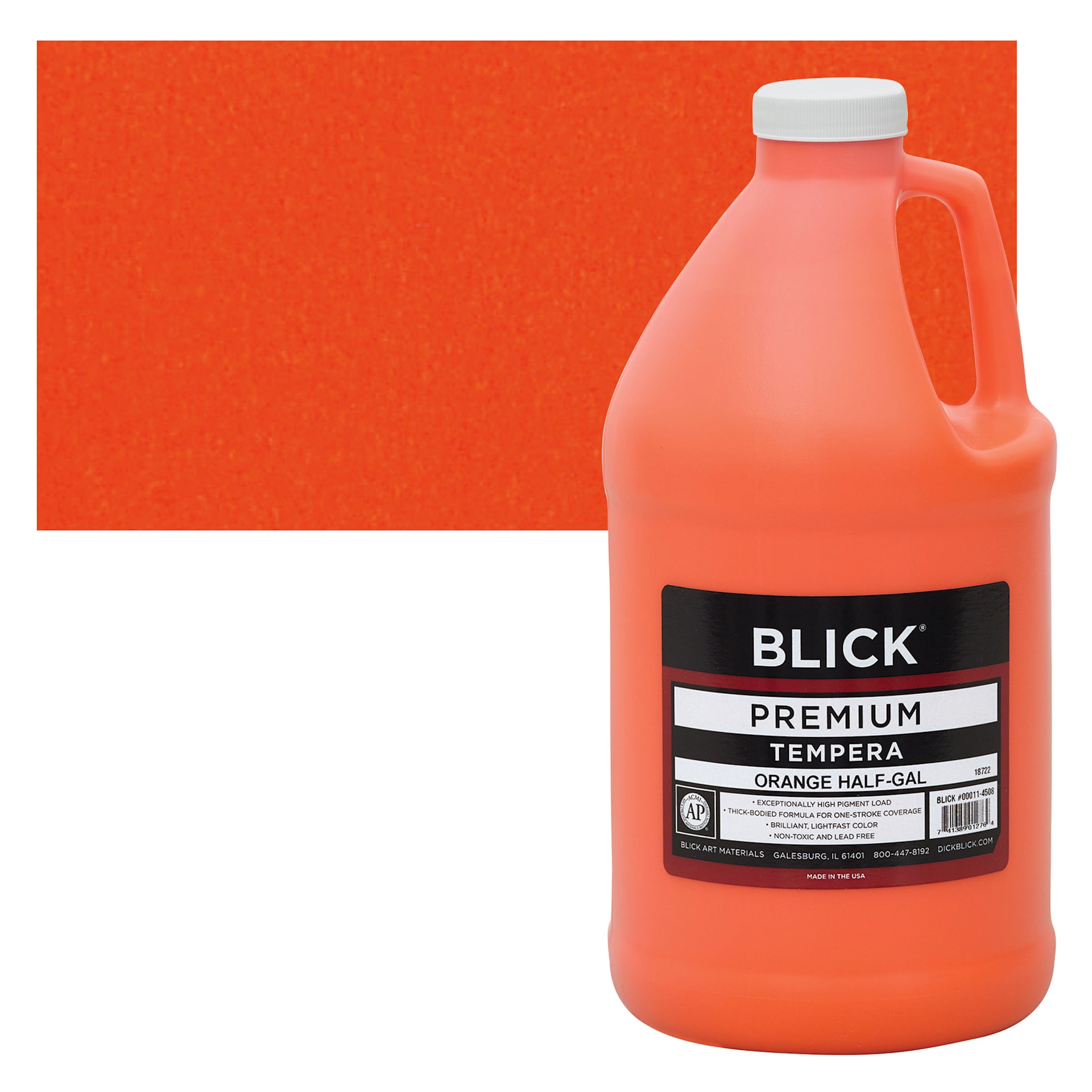 Blick Premium Grade Tempera - Orange, Half Gallon and swatch