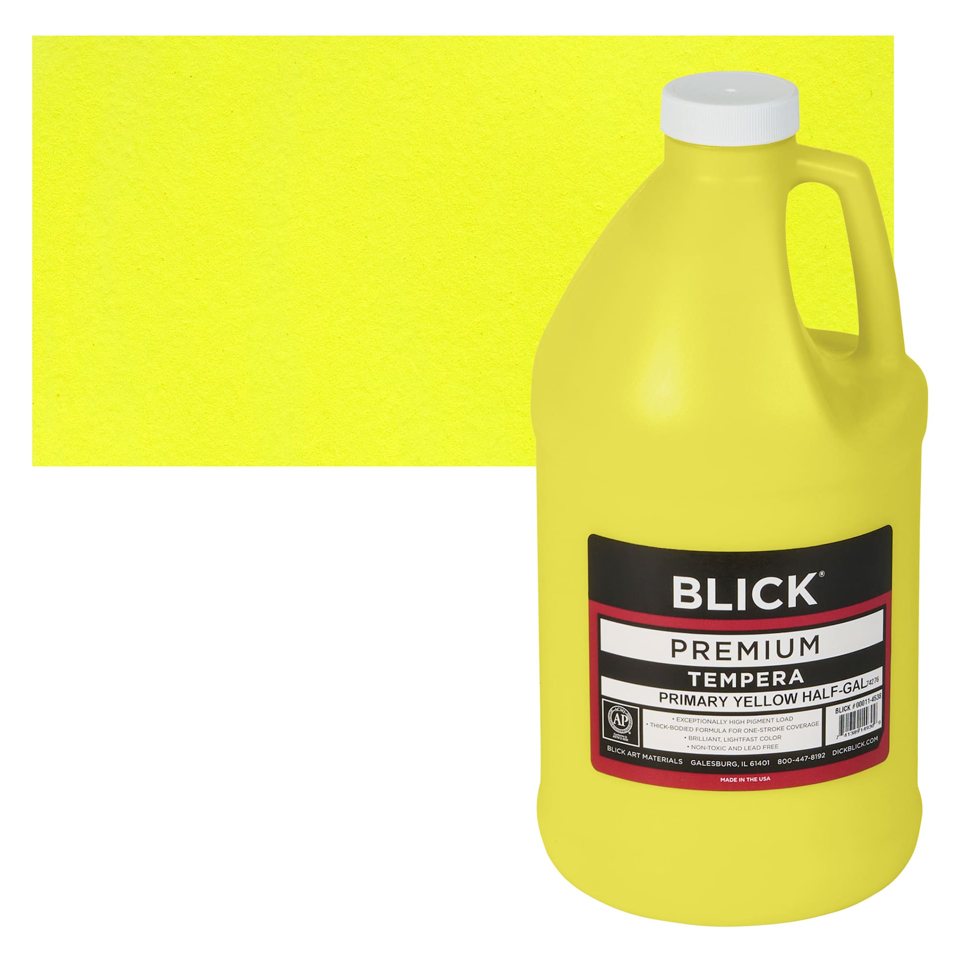 Blick Premium Grade Tempera - Primary Yellow, Half Gallon and swatch