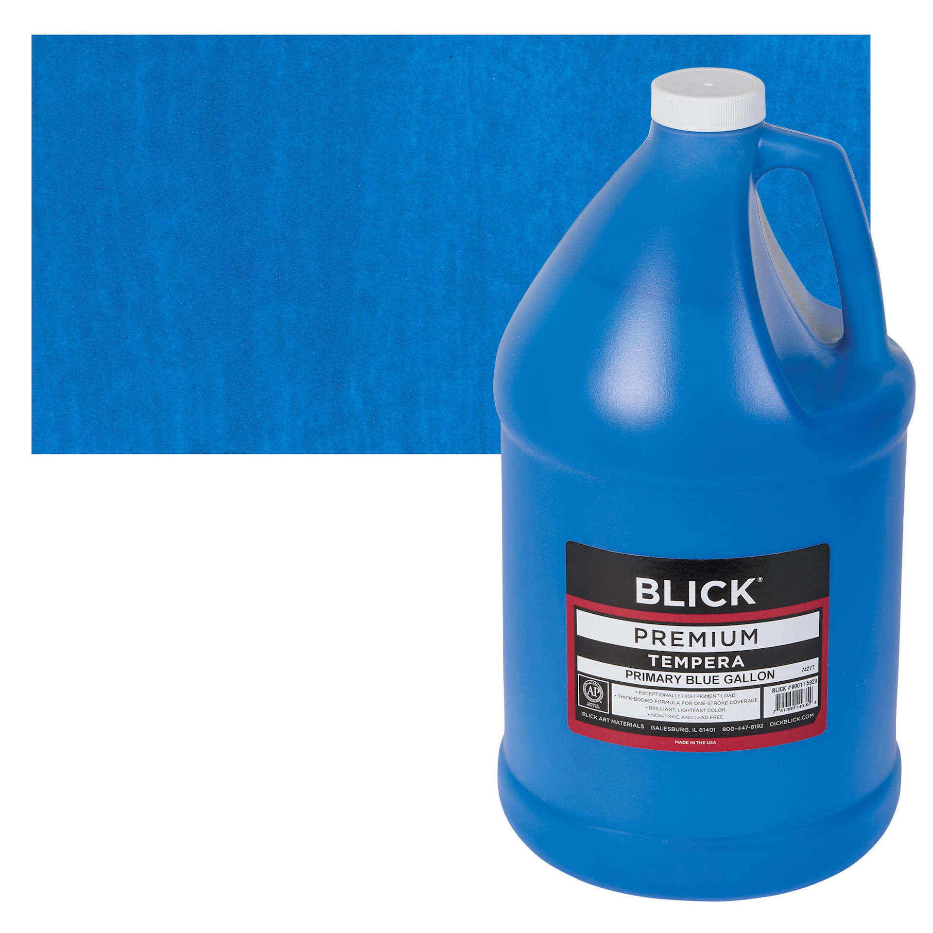 Blick Premium Grade Tempera - Primary Blue, Gallon and swatch