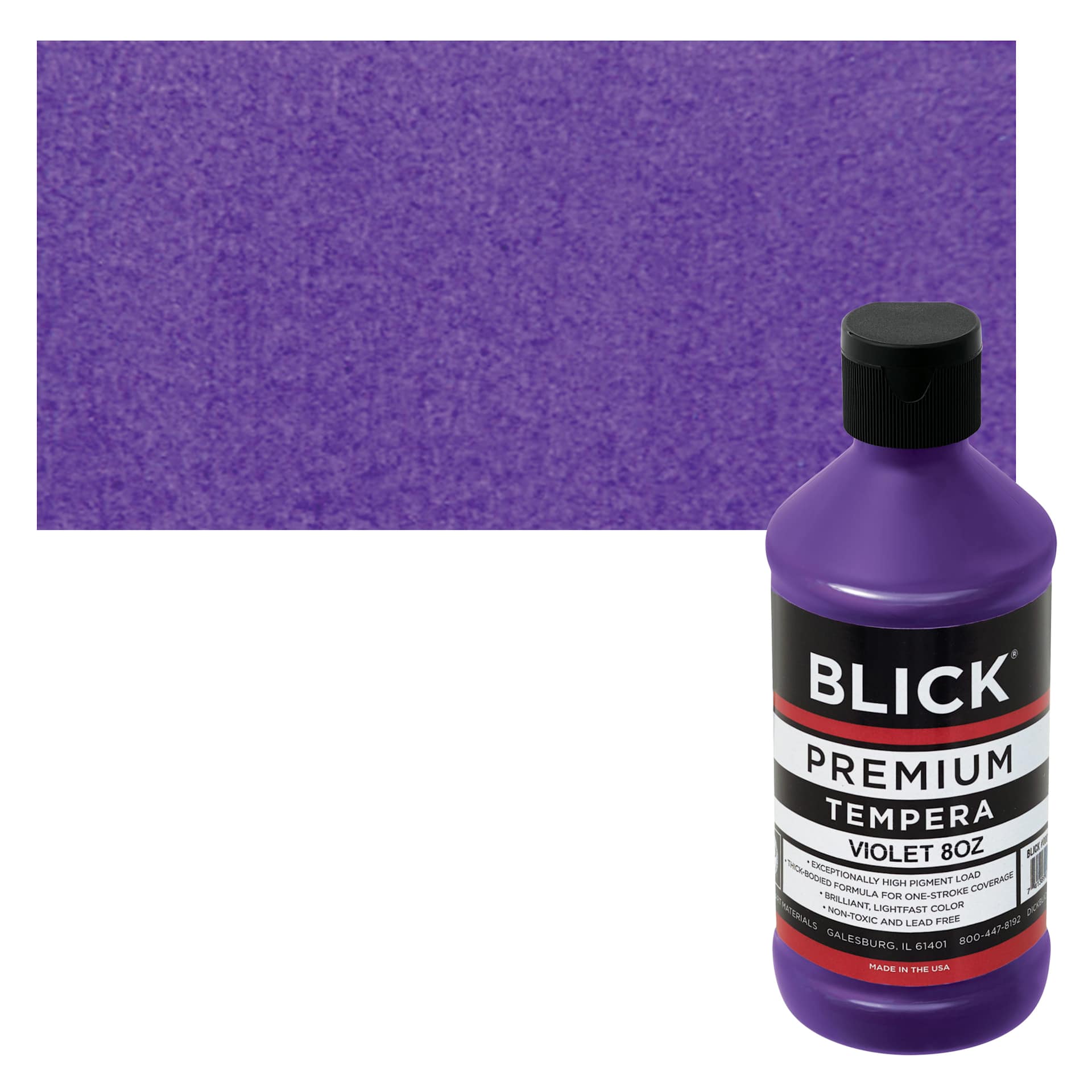 Blick Premium Grade Tempera - Violet, 8 oz bottle and swatch