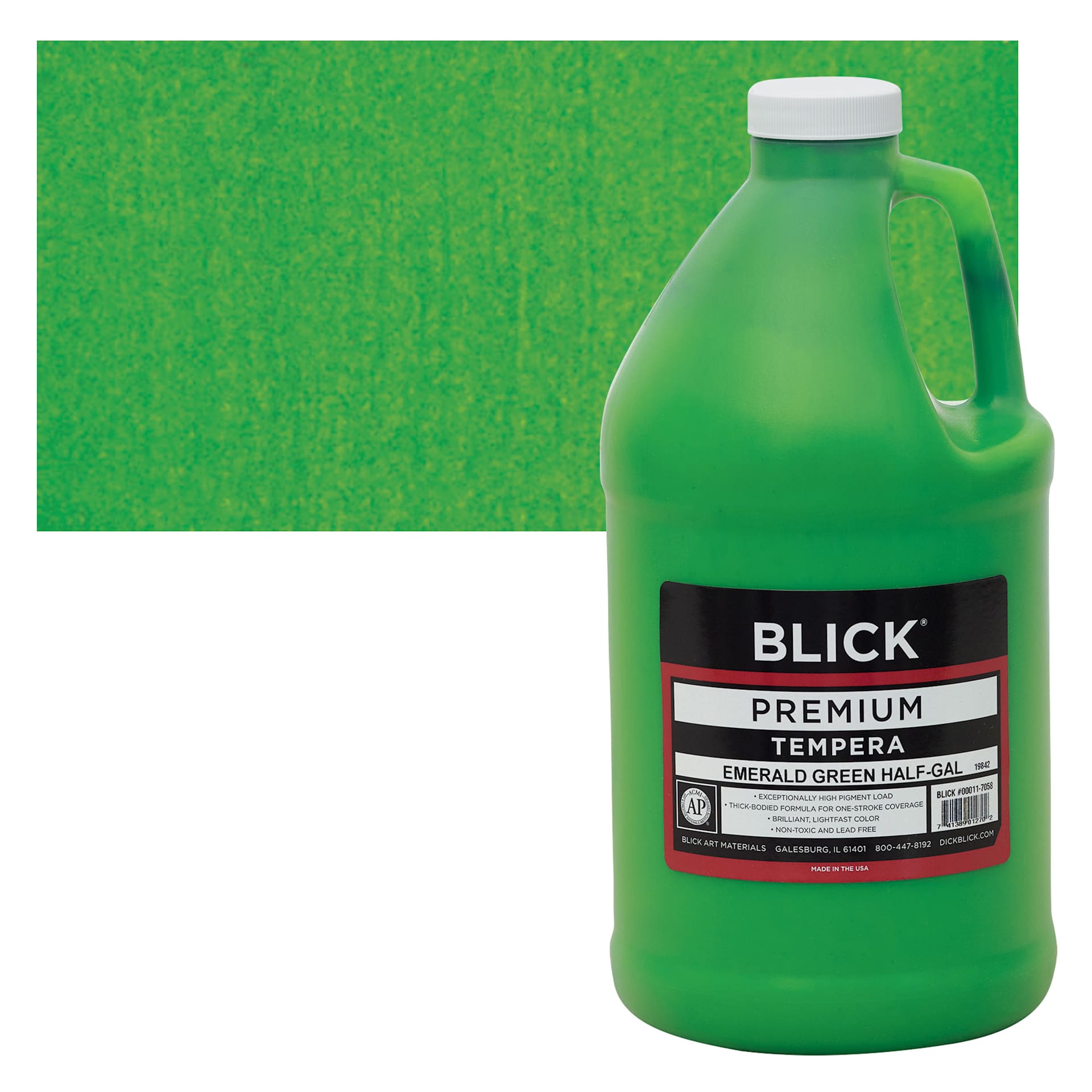 Blick Premium Grade Tempera - Emerald Green, Half Gallon and swatch