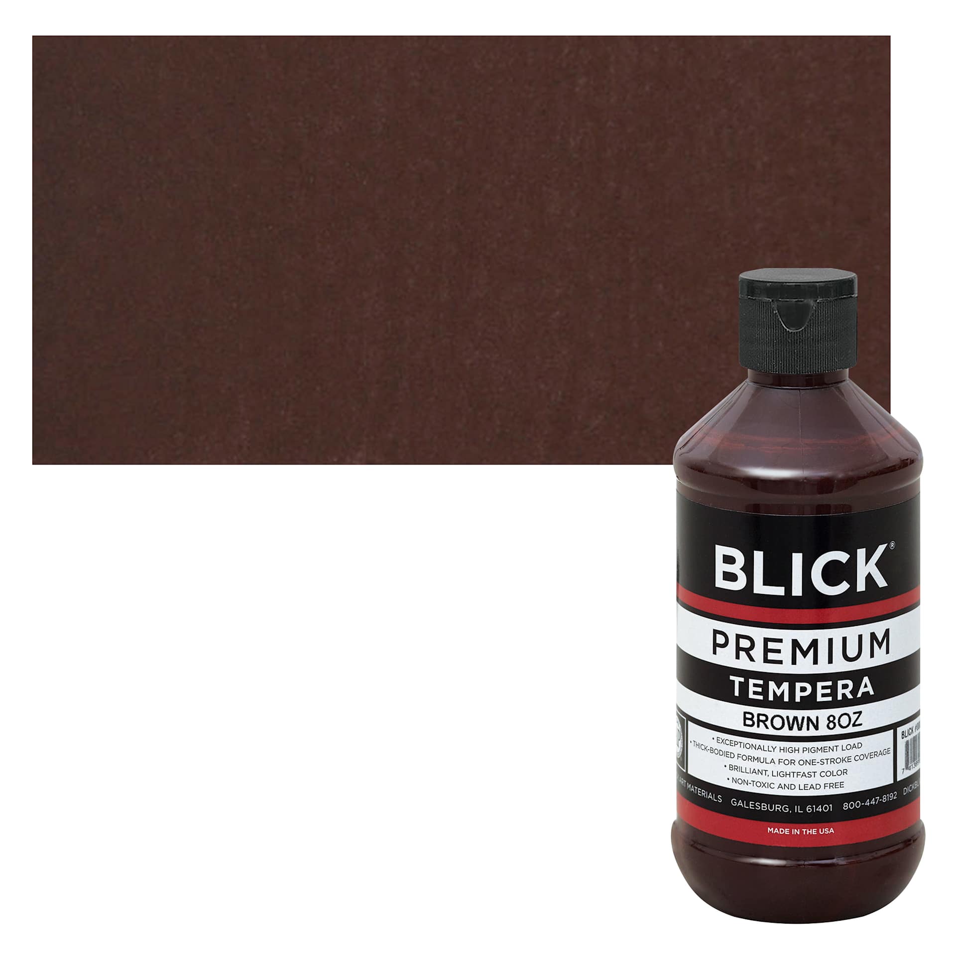 Blick Premium Grade Tempera - Brown, 8 oz bottle and swatch
