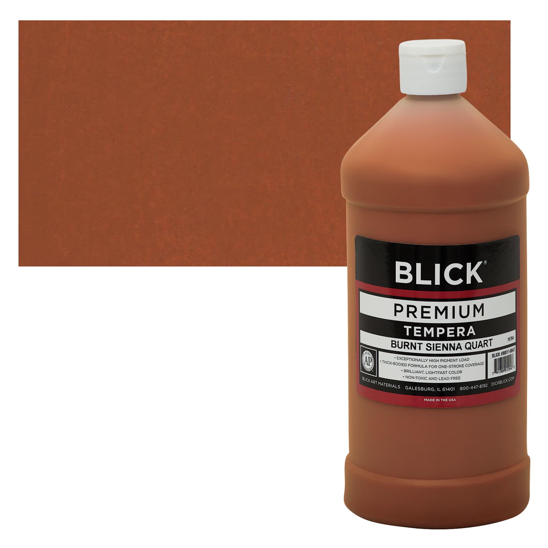 Blick Premium Grade Tempera - Burnt Sienna, Quart and swatch