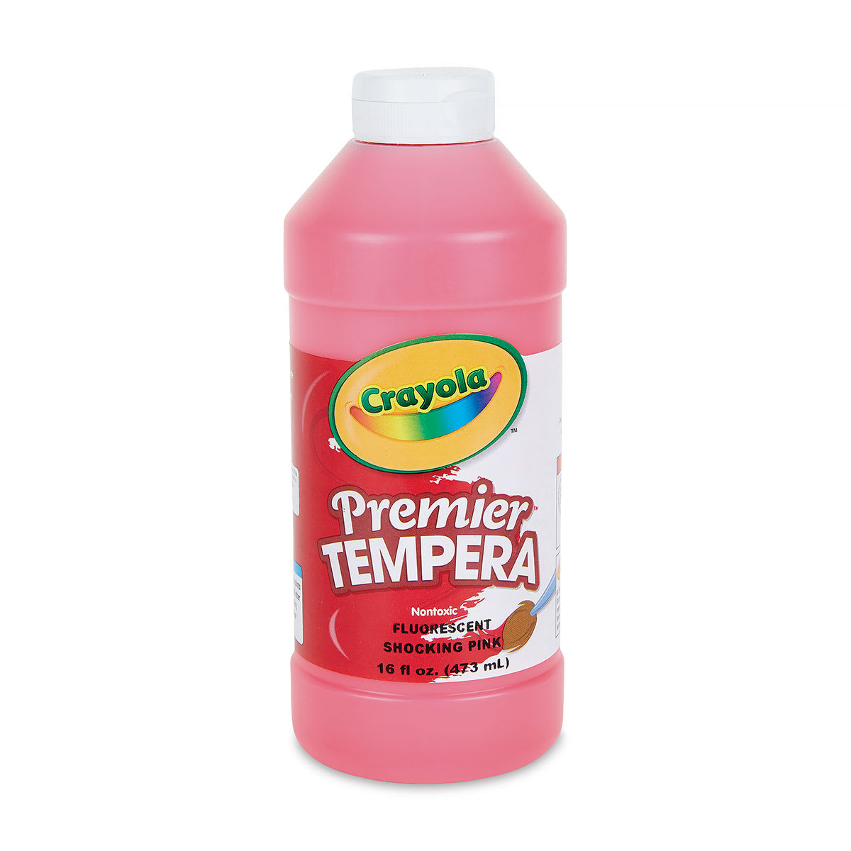 Crayola Premier Tempera - Front of 16 oz Fluorescent Pink bottle