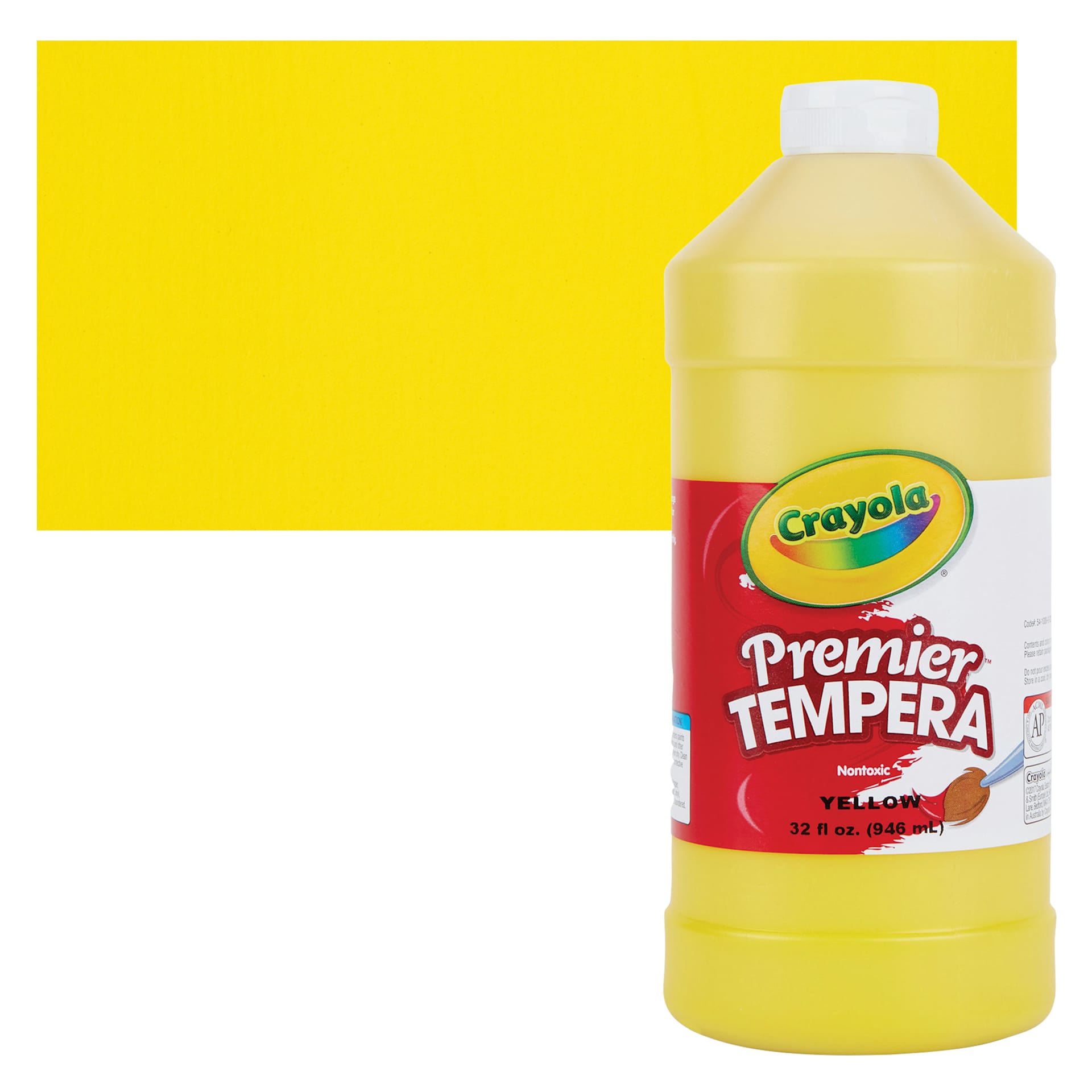 Crayola Premier Tempera - Yellow, 32 oz bottle and swatch