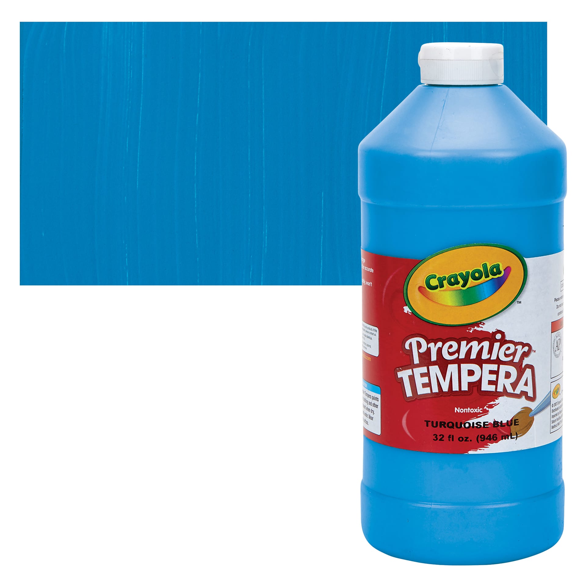 Crayola Premier Tempera - Turquoise, 32 oz bottle and swatch