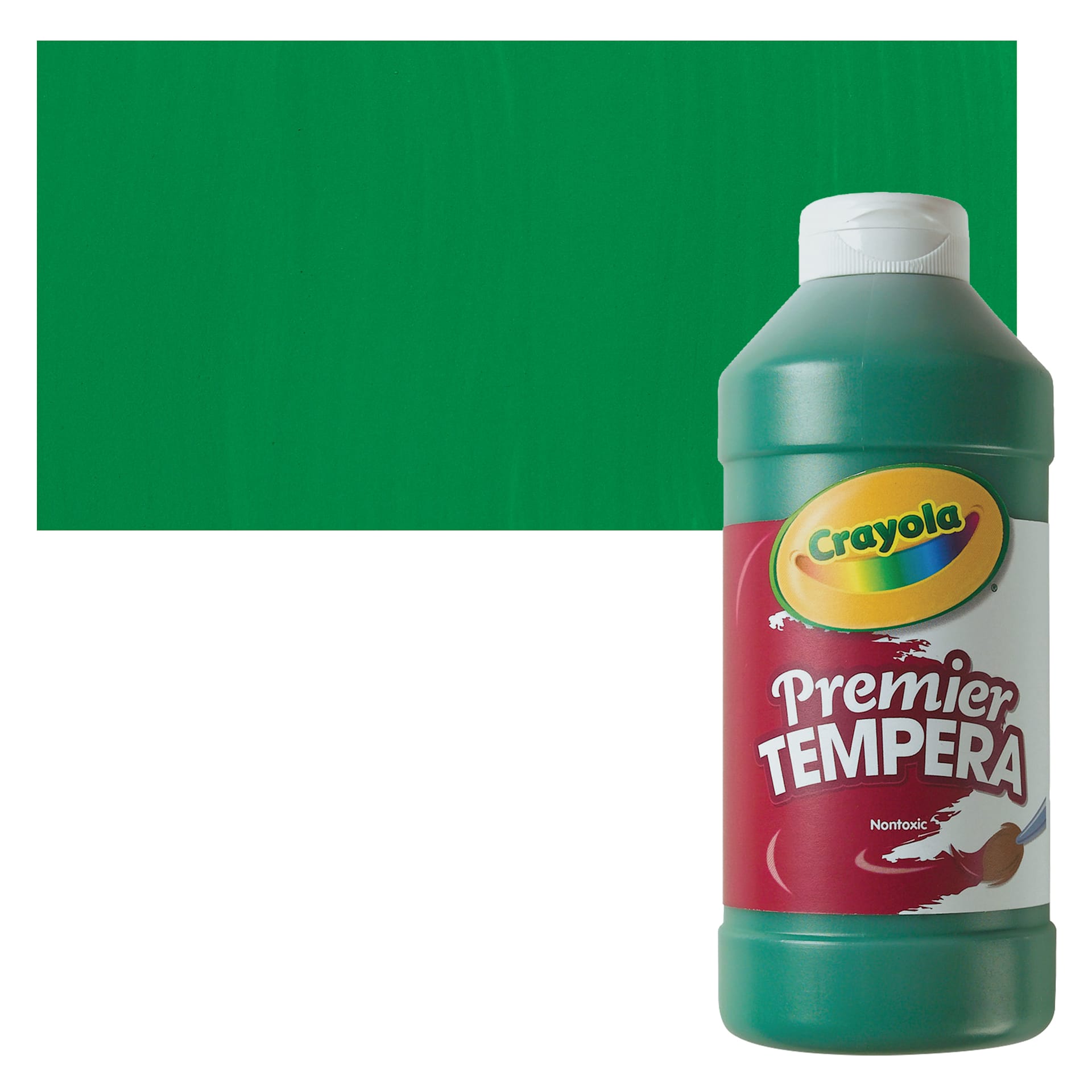 Crayola Premier Tempera - Green, 16 oz bottle and swatch