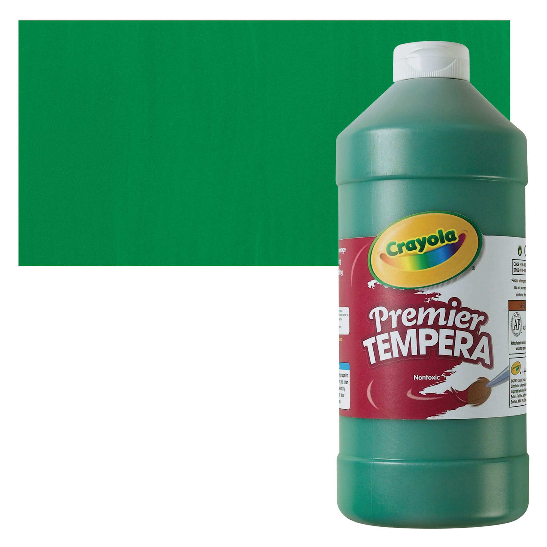 Crayola Premier Tempera - Green, 32 oz bottle and swatch