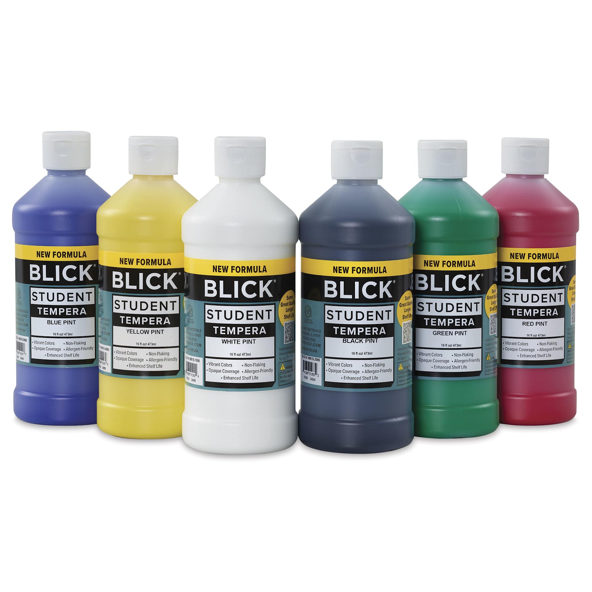 Blick Student Tempera Paints - Set of 6, Basic Colors, Pint, out of packaging