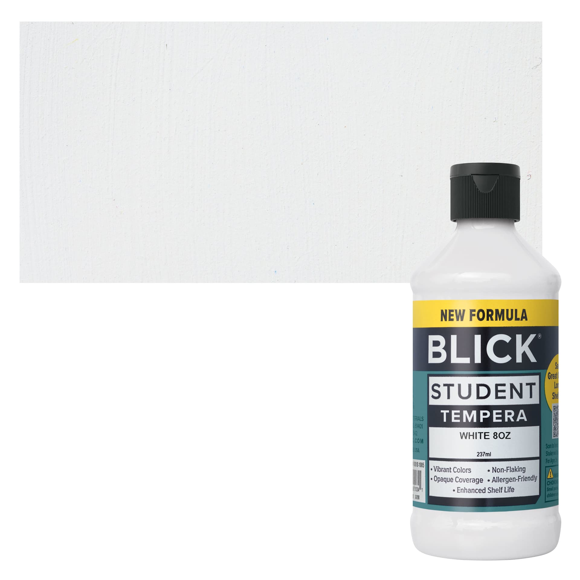 Blick Student Tempera Paint -  White, 8 oz bottle and swatch